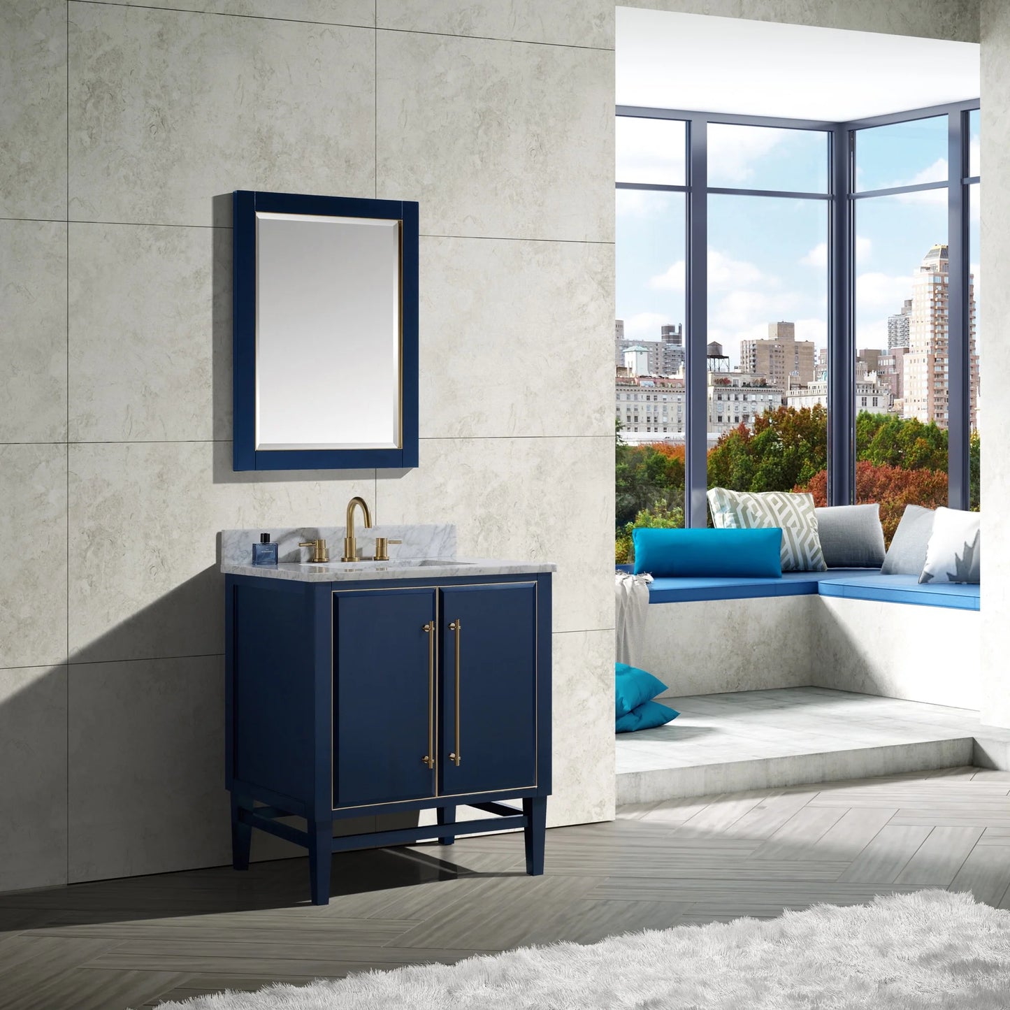 Mason 30" Freestanding Bathroom Vanity with Carrara White Natural Marble Top and Vitreous China Undermount Sink