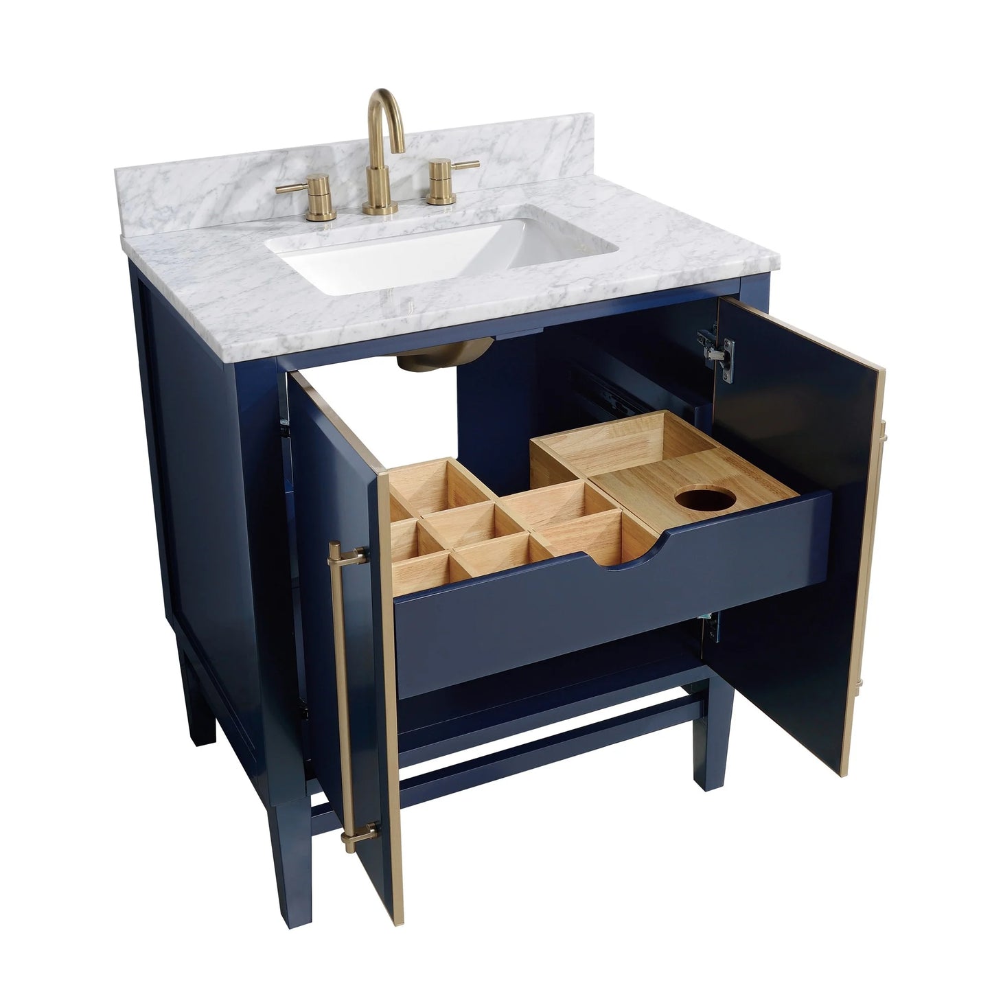 Mason 30" Freestanding Bathroom Vanity with Carrara White Natural Marble Top and Vitreous China Undermount Sink