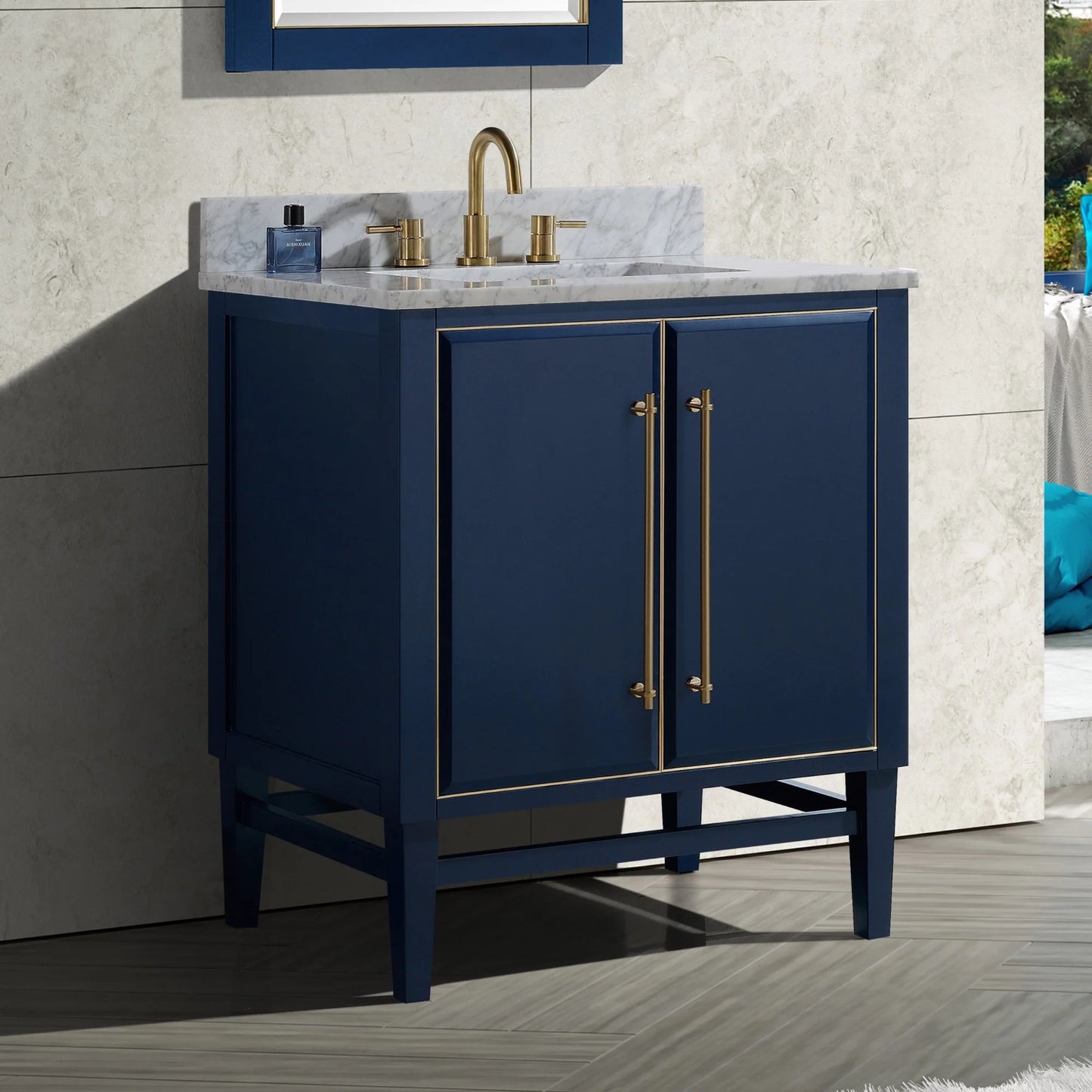 Mason 30" Freestanding Bathroom Vanity with Carrara White Natural Marble Top and Vitreous China Undermount Sink