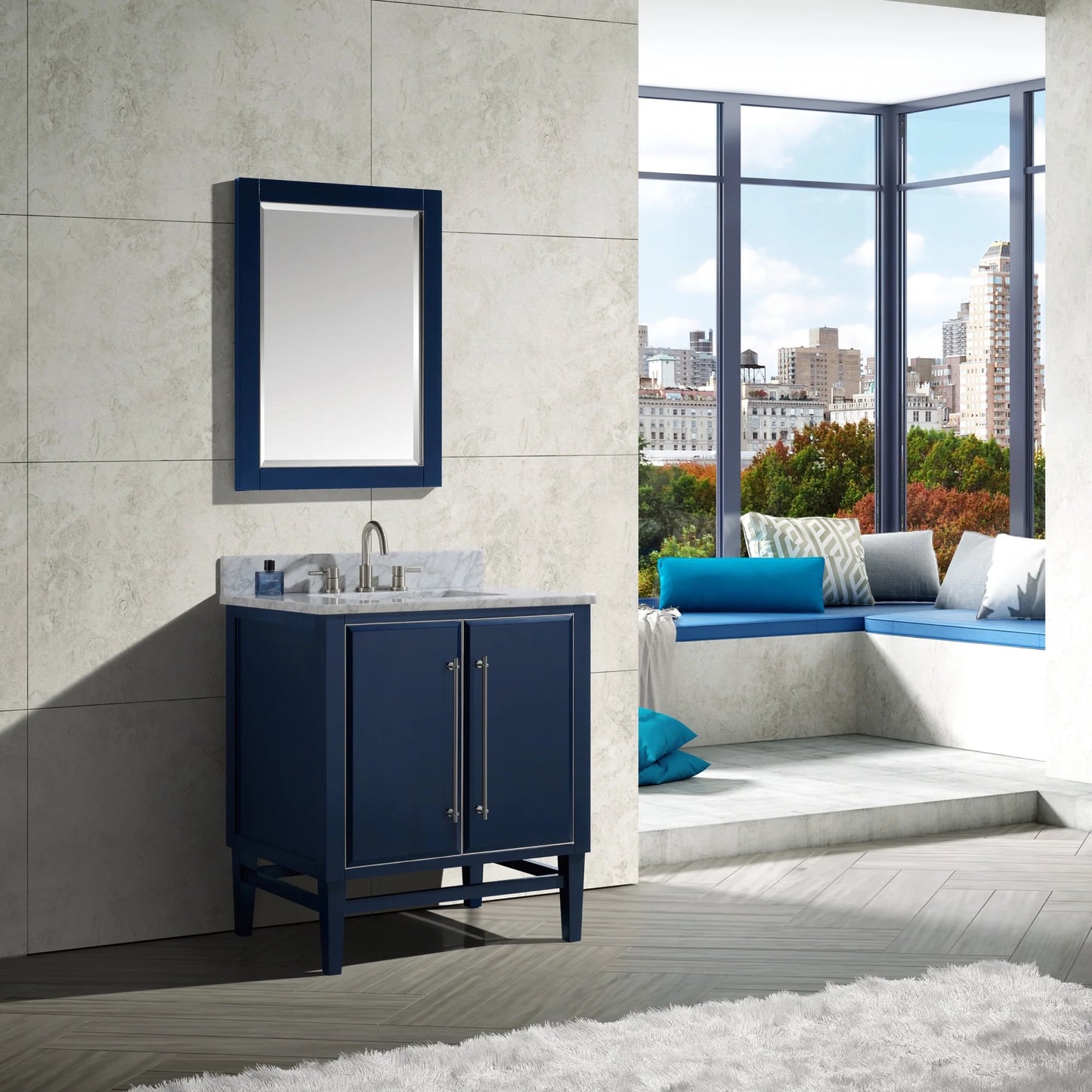 Mason 30" Freestanding Bathroom Vanity with Carrara White Natural Marble Top and Vitreous China Undermount Sink