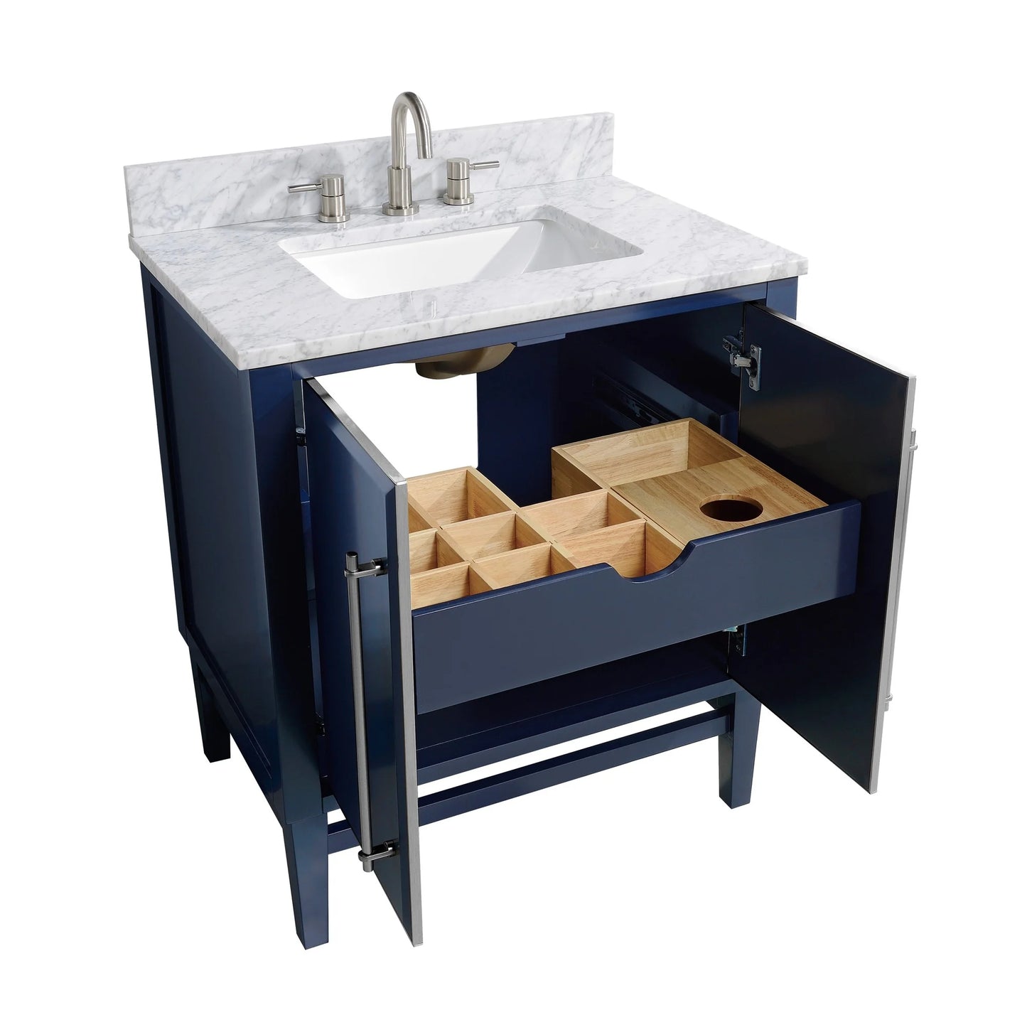 Mason 30" Freestanding Bathroom Vanity with Carrara White Natural Marble Top and Vitreous China Undermount Sink