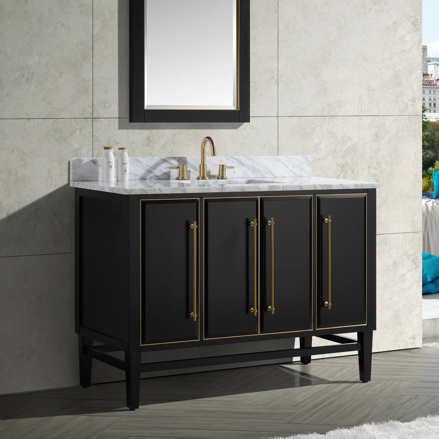Mason 48" Freestanding Bathroom Vanity with Carrara White Natural Marble Top and Vitreous China Undermount Sink