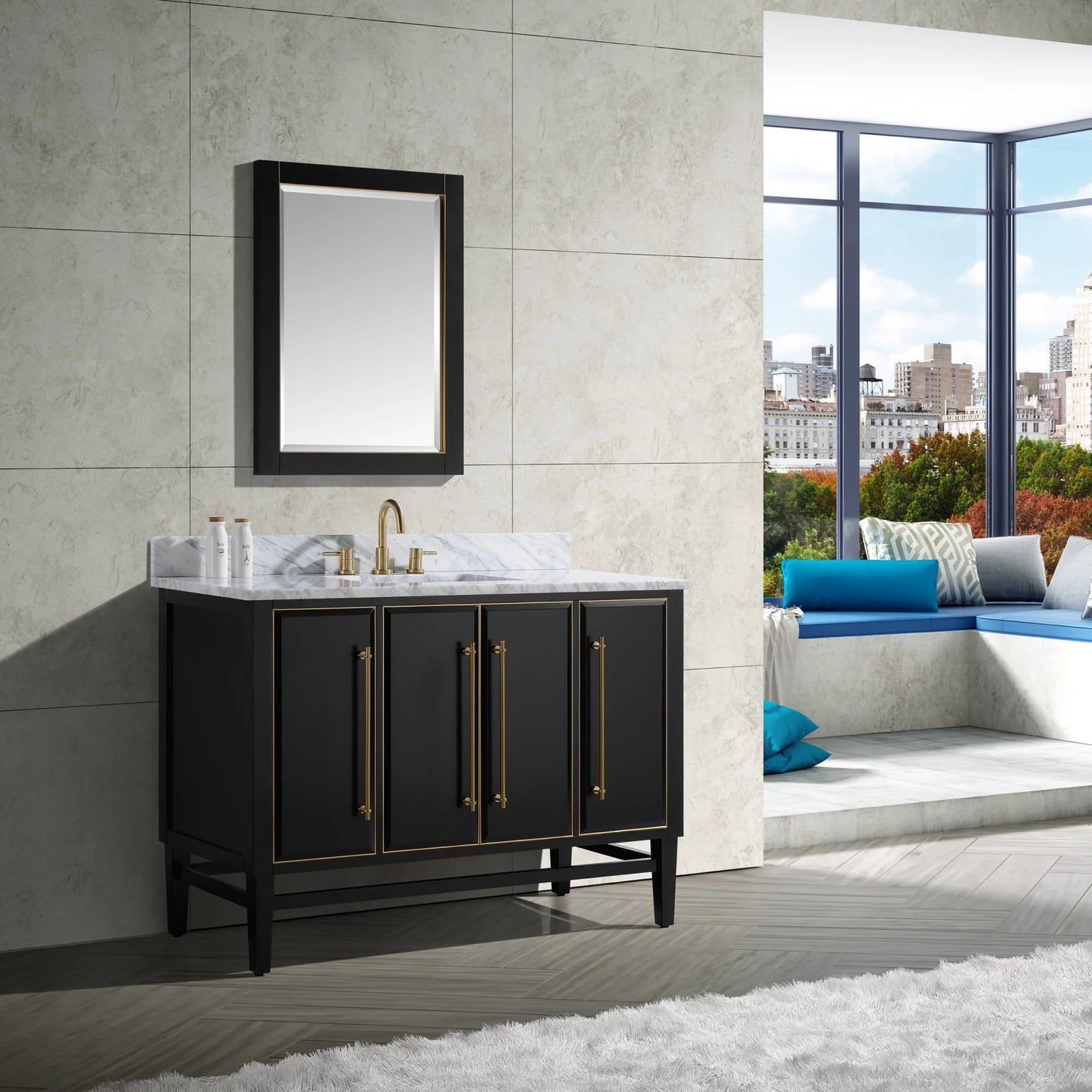 Mason 48" Freestanding Bathroom Vanity with Carrara White Natural Marble Top and Vitreous China Undermount Sink