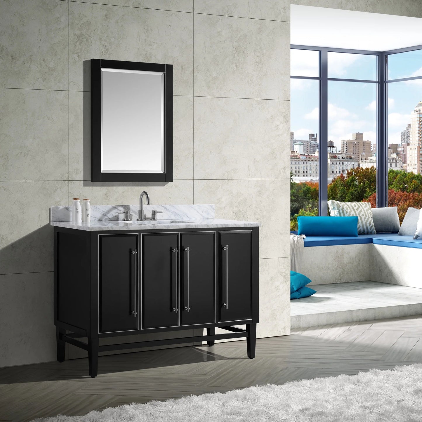 Mason 48" Freestanding Bathroom Vanity with Carrara White Natural Marble Top and Vitreous China Undermount Sink