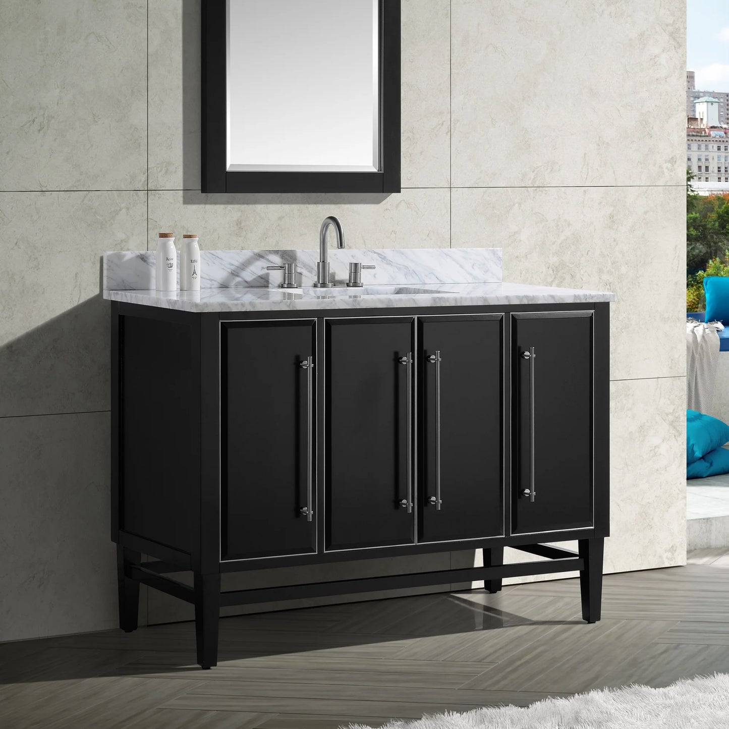Mason 48" Freestanding Bathroom Vanity with Carrara White Natural Marble Top and Vitreous China Undermount Sink
