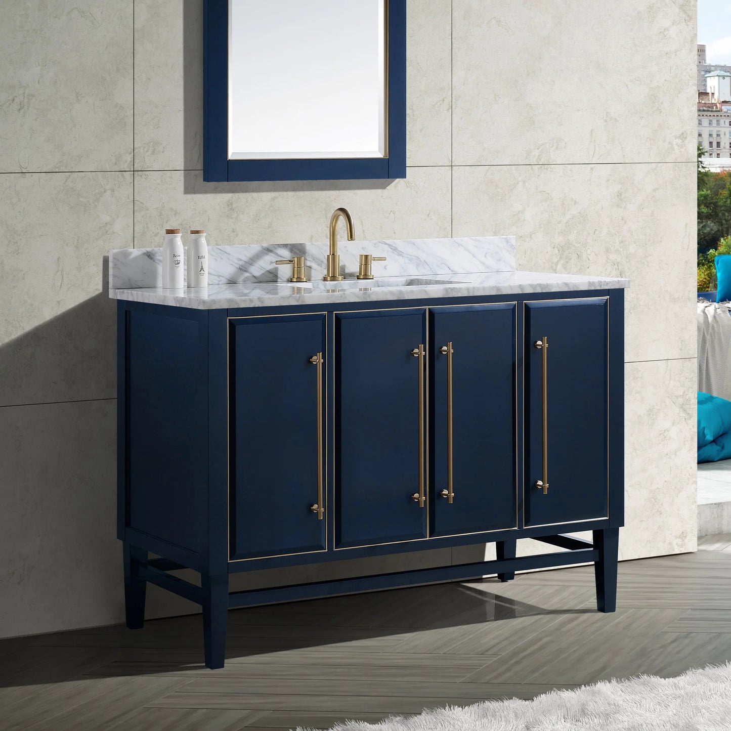 Mason 48" Freestanding Bathroom Vanity with Carrara White Natural Marble Top and Vitreous China Undermount Sink