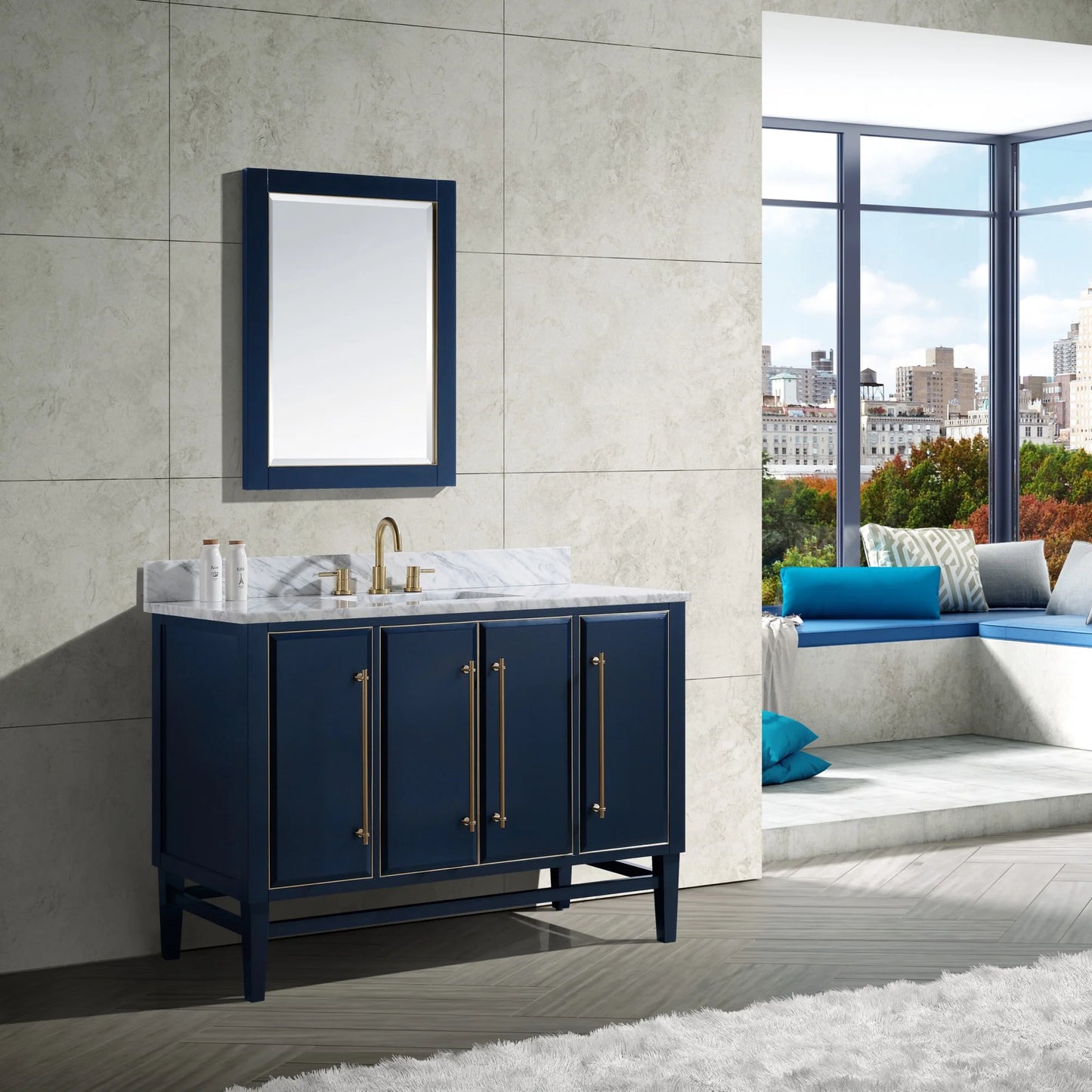 Mason 48" Freestanding Bathroom Vanity with Carrara White Natural Marble Top and Vitreous China Undermount Sink