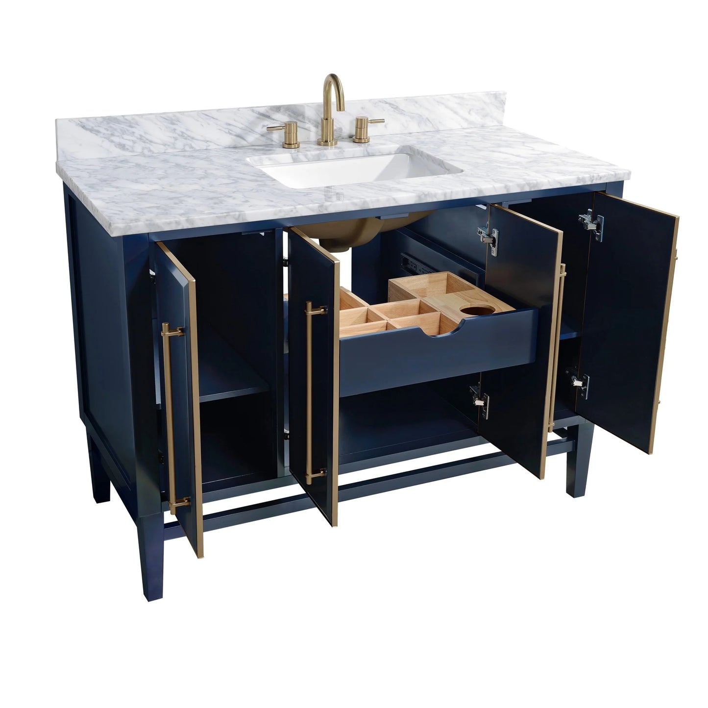 Mason 48" Freestanding Bathroom Vanity with Carrara White Natural Marble Top and Vitreous China Undermount Sink