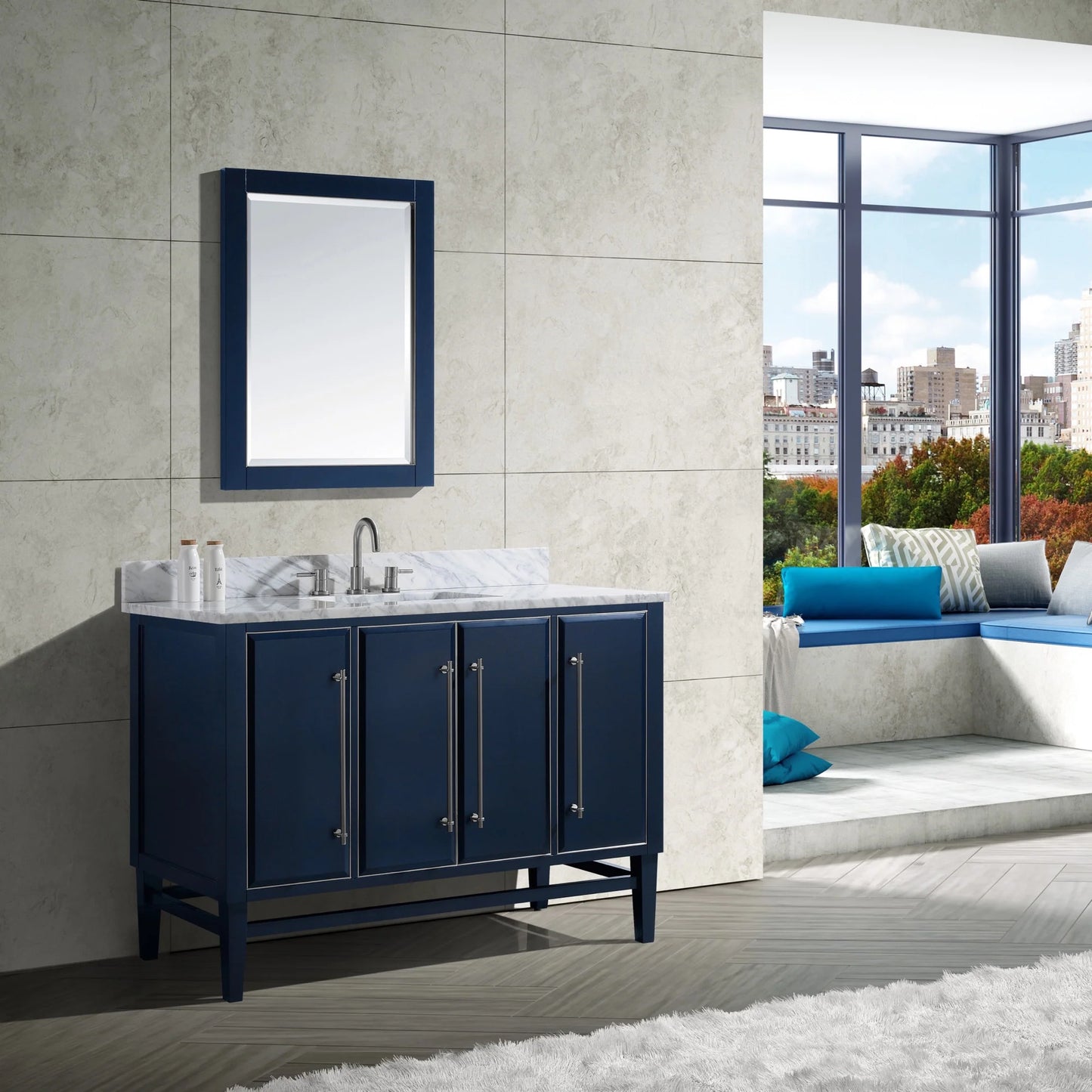 Mason 48" Freestanding Bathroom Vanity with Carrara White Natural Marble Top and Vitreous China Undermount Sink