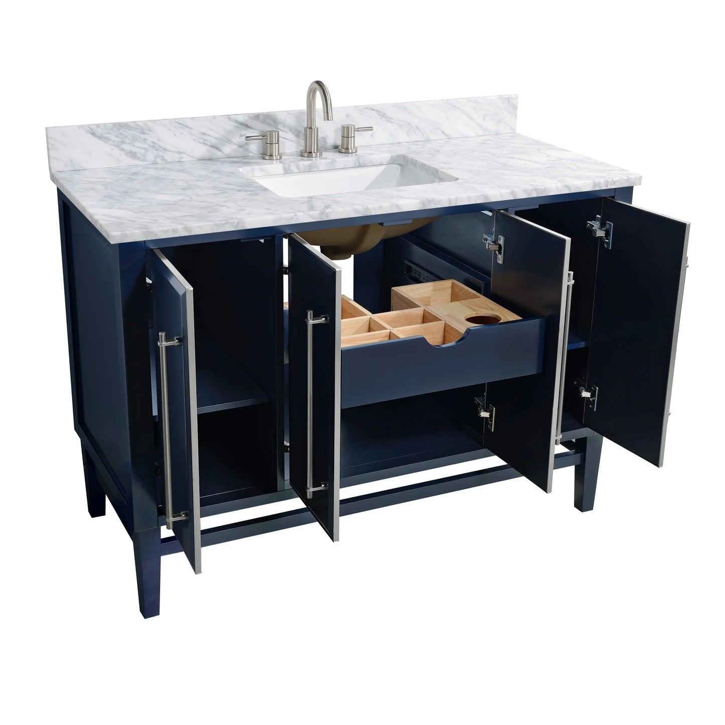Mason 48" Freestanding Bathroom Vanity with Carrara White Natural Marble Top and Vitreous China Undermount Sink