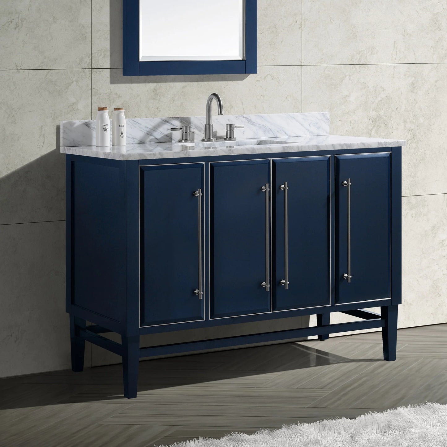 Mason 48" Freestanding Bathroom Vanity with Carrara White Natural Marble Top and Vitreous China Undermount Sink