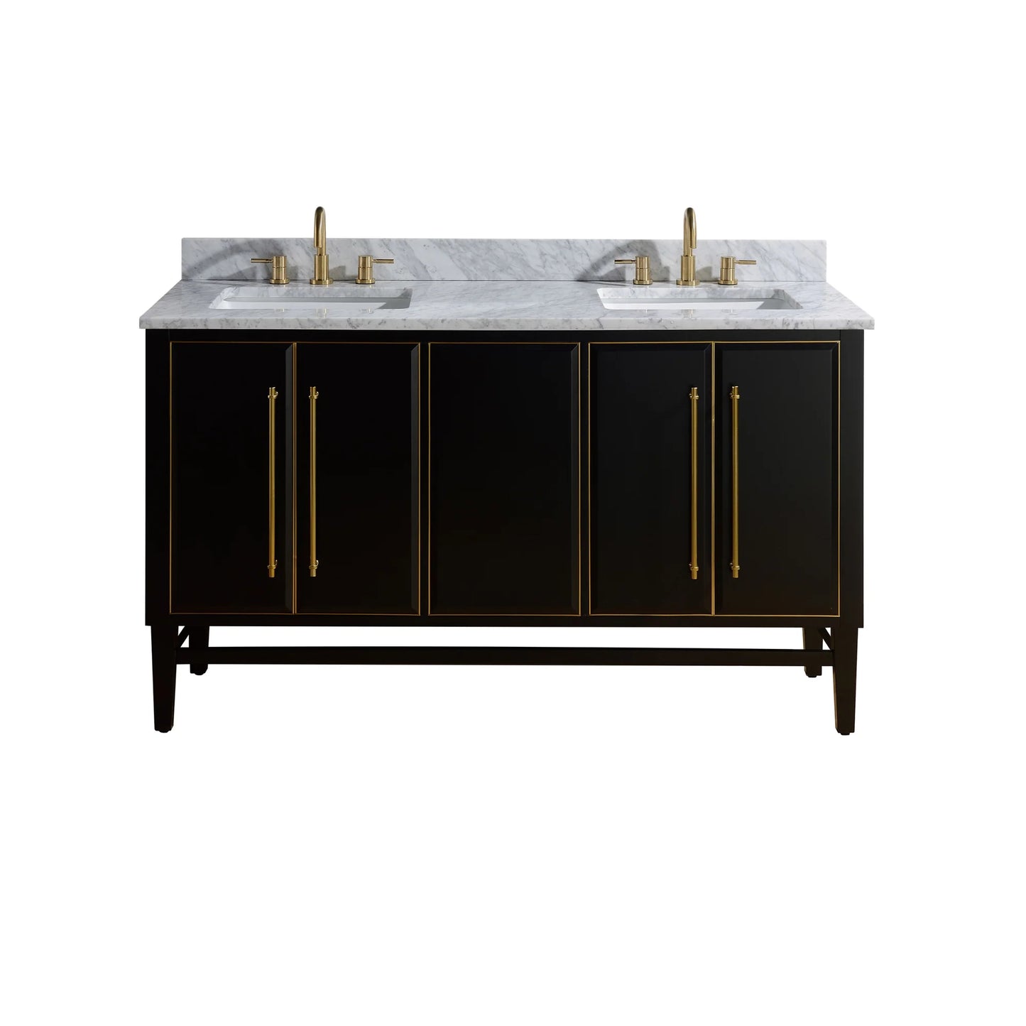 Mason 60" Freestanding Bathroom Vanity with Carrara White Natural Marble Top and Vitreous China Undermount Sinks