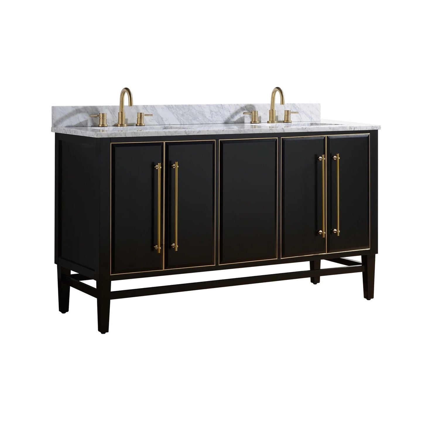 Mason 60" Freestanding Bathroom Vanity with Carrara White Natural Marble Top and Vitreous China Undermount Sinks