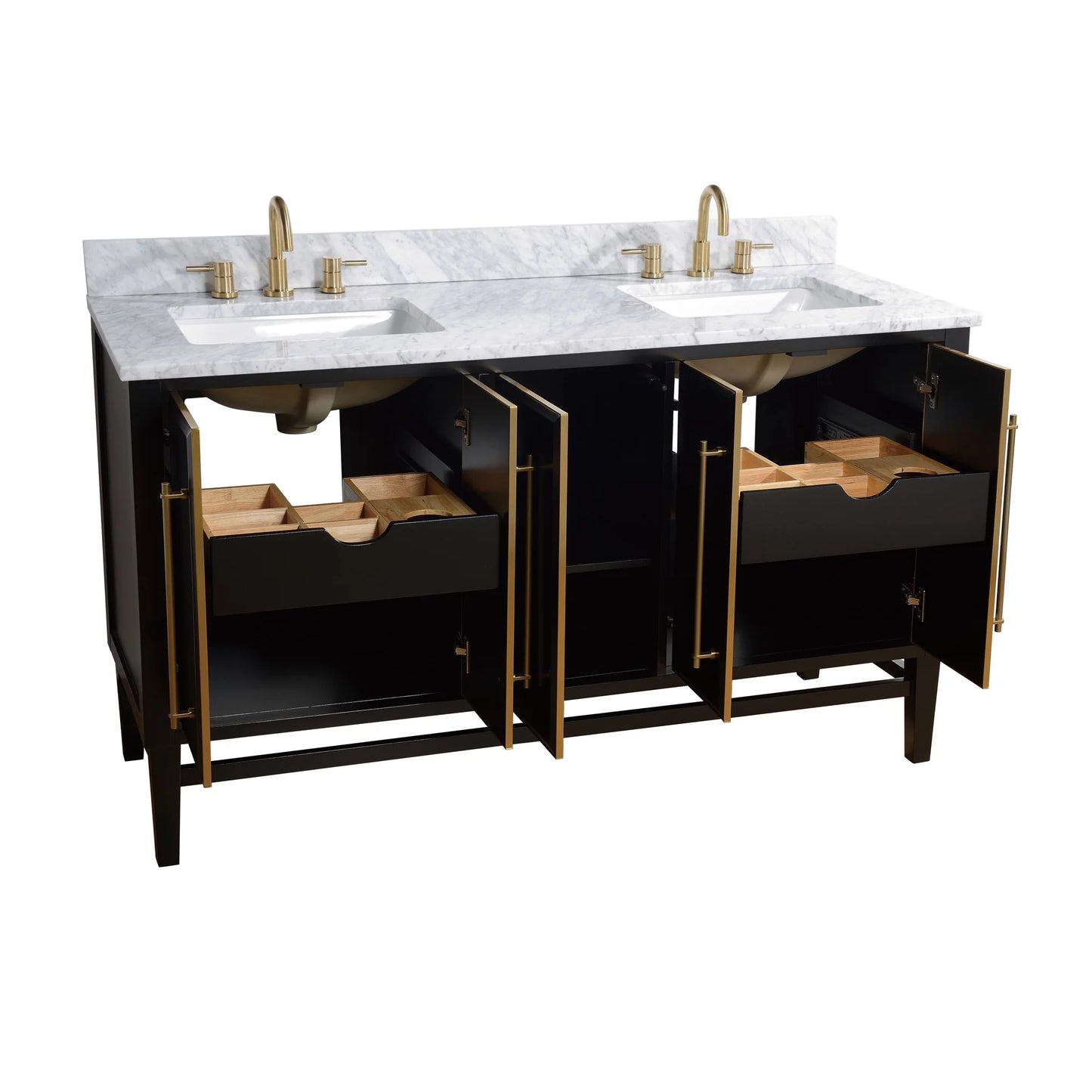Mason 60" Freestanding Bathroom Vanity with Carrara White Natural Marble Top and Vitreous China Undermount Sinks
