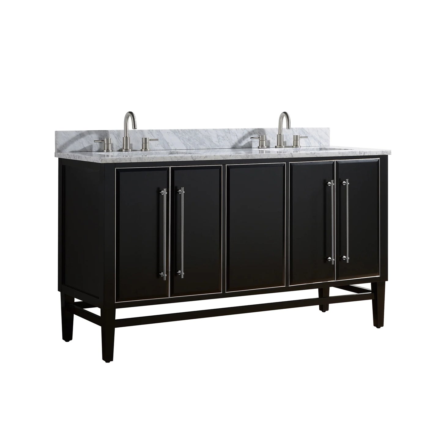 Mason 60" Freestanding Bathroom Vanity with Carrara White Natural Marble Top and Vitreous China Undermount Sinks