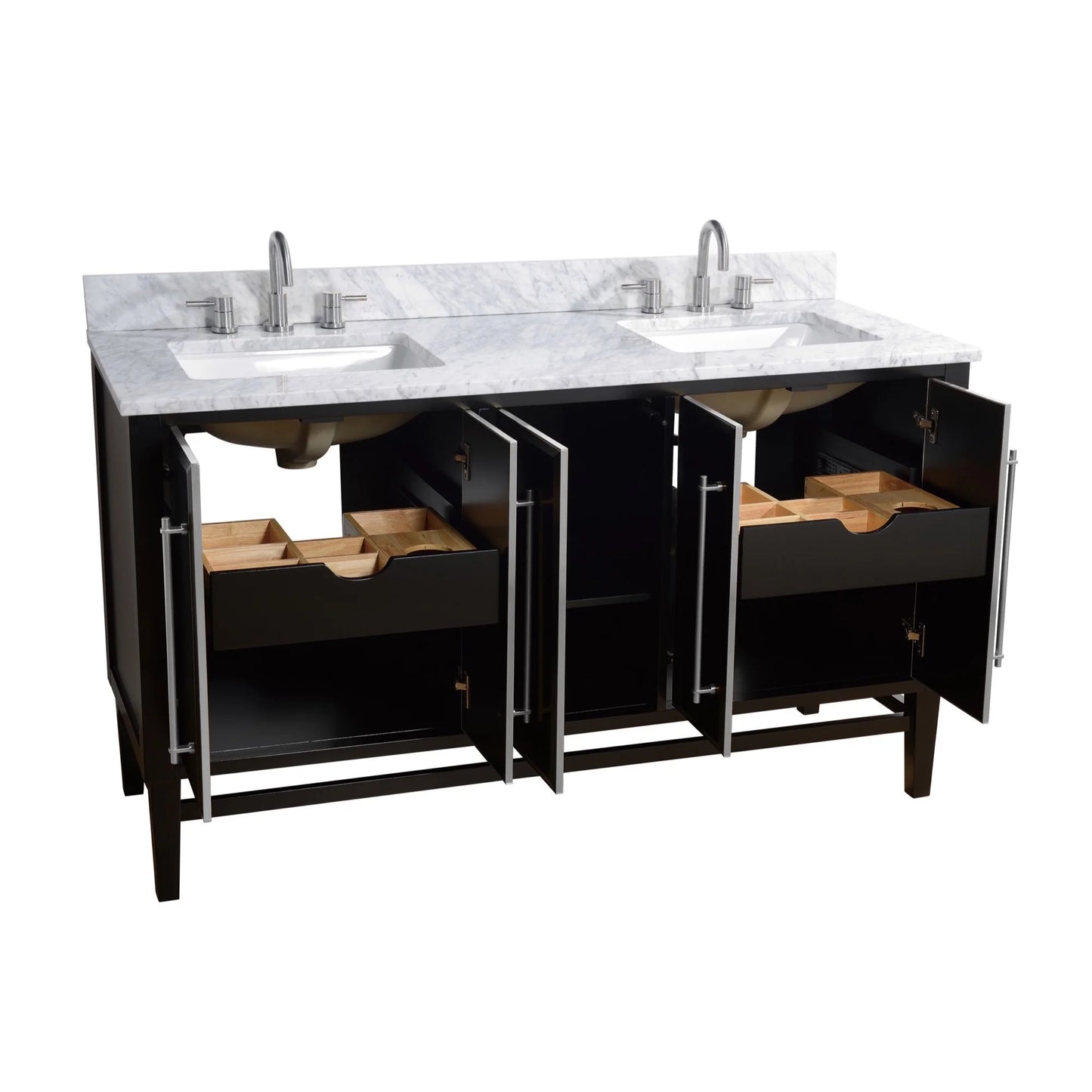 Mason 60" Freestanding Bathroom Vanity with Carrara White Natural Marble Top and Vitreous China Undermount Sinks