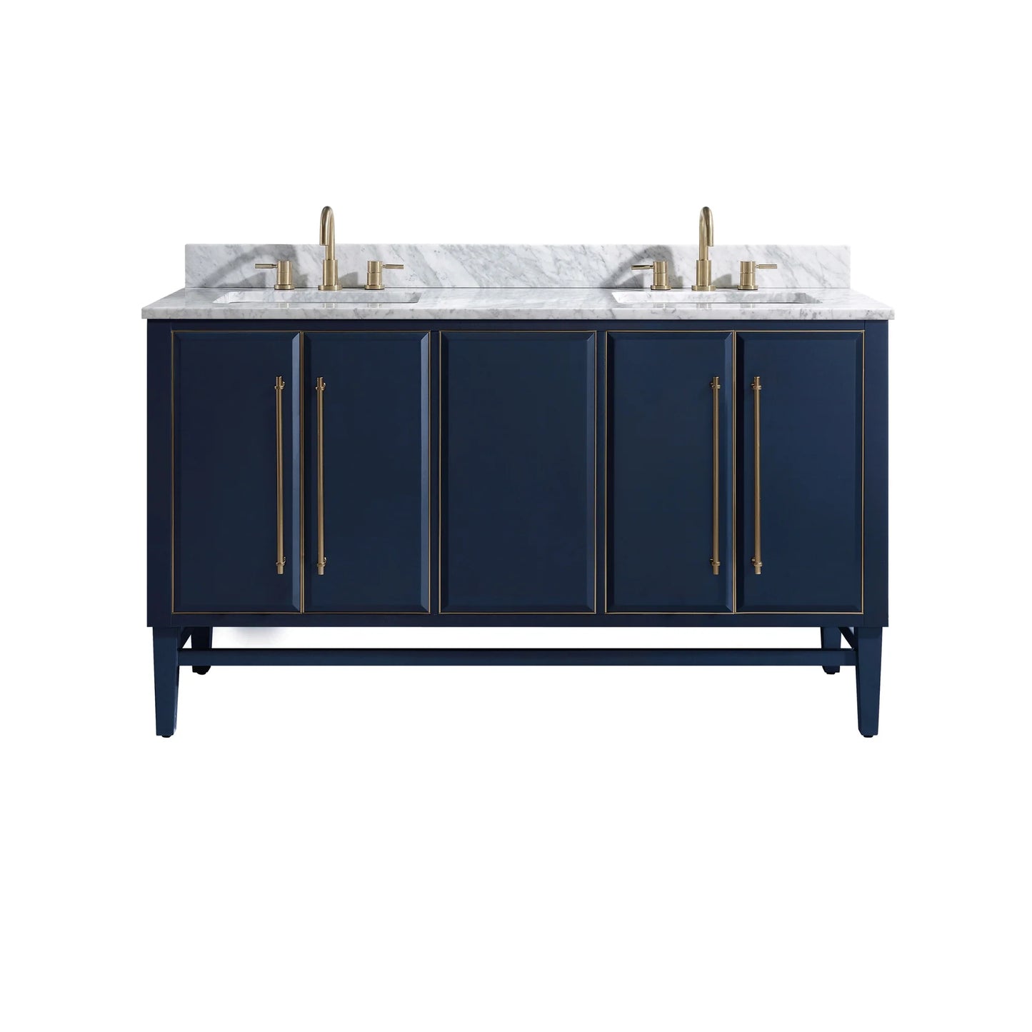 Mason 60" Freestanding Bathroom Vanity with Carrara White Natural Marble Top and Vitreous China Undermount Sinks