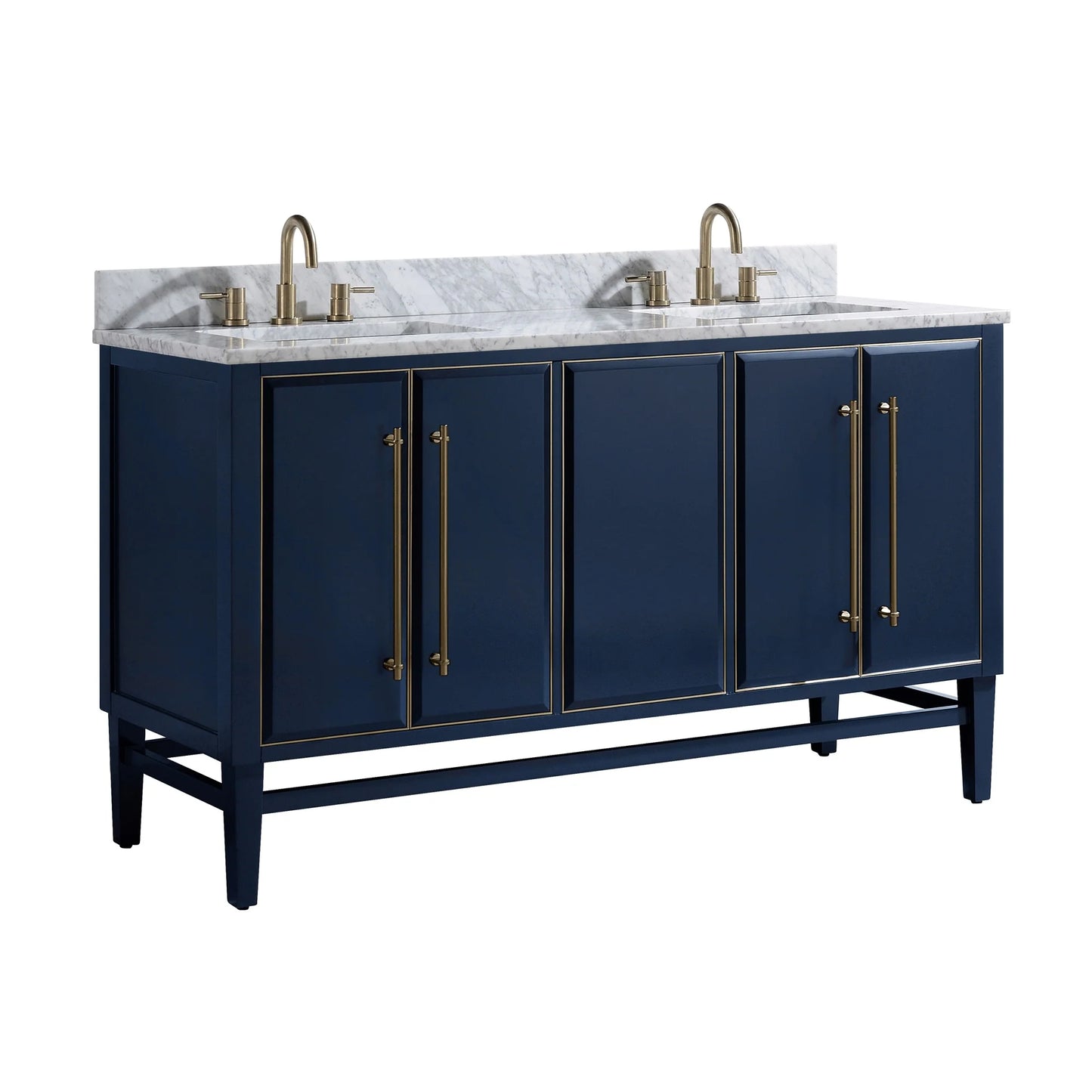 Mason 60" Freestanding Bathroom Vanity with Carrara White Natural Marble Top and Vitreous China Undermount Sinks