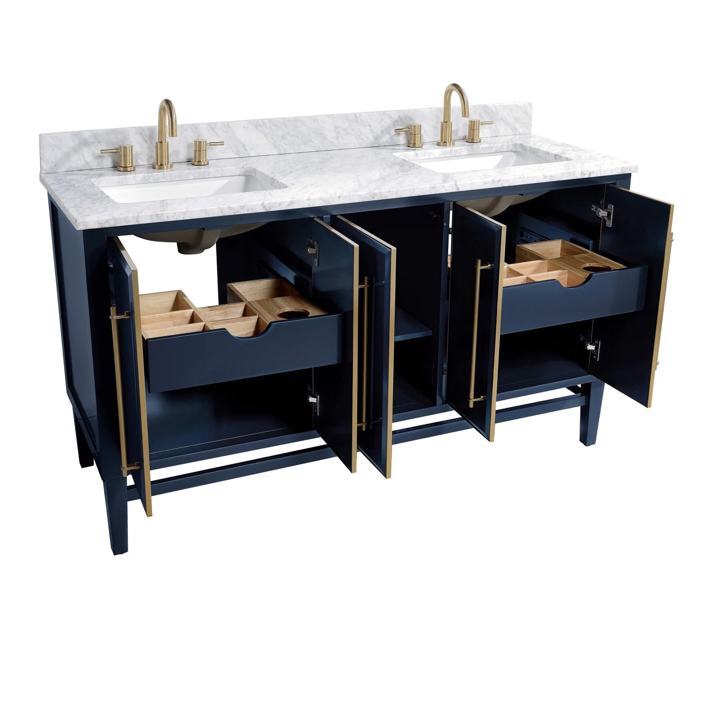 Mason 60" Freestanding Bathroom Vanity with Carrara White Natural Marble Top and Vitreous China Undermount Sinks