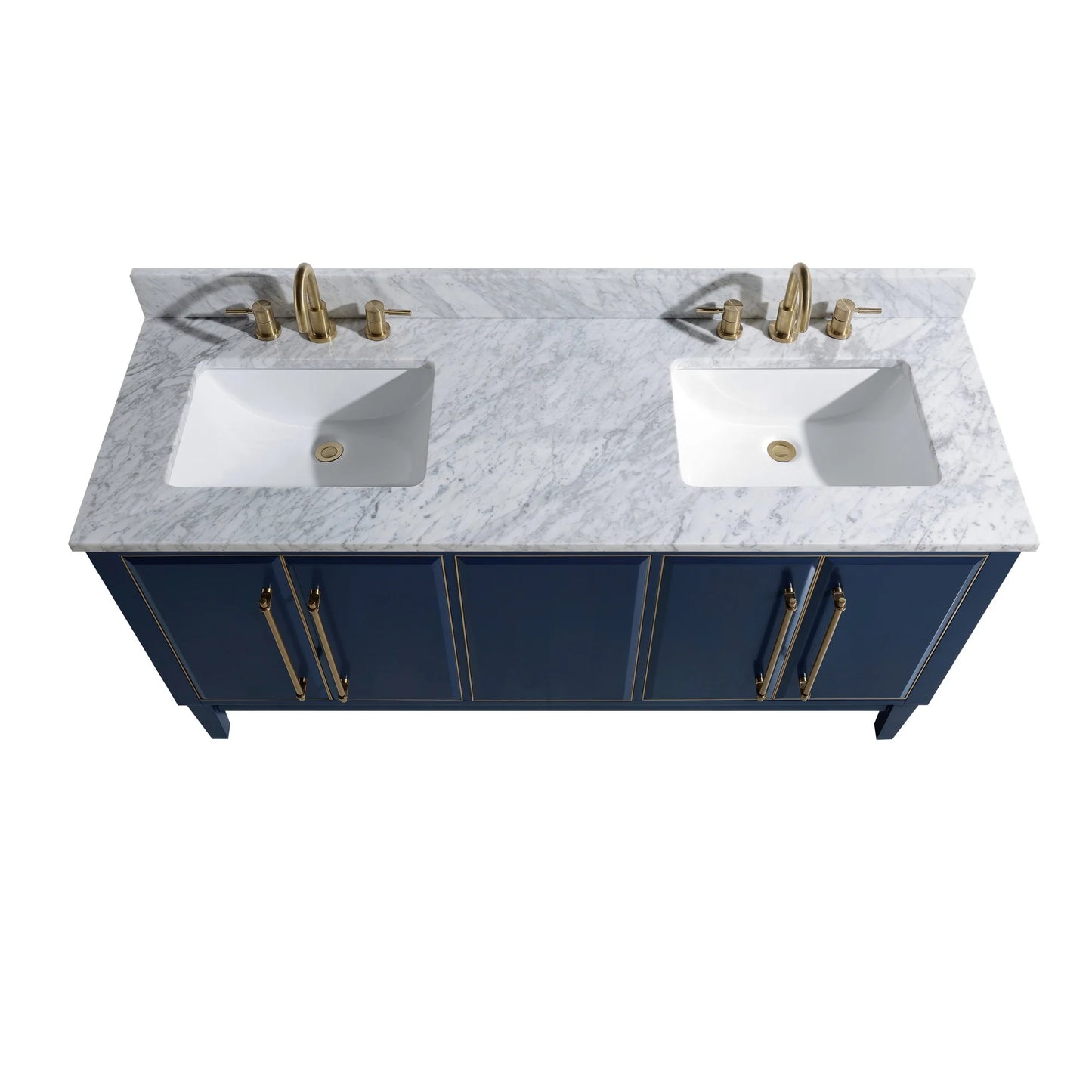 Mason 60" Freestanding Bathroom Vanity with Carrara White Natural Marble Top and Vitreous China Undermount Sinks