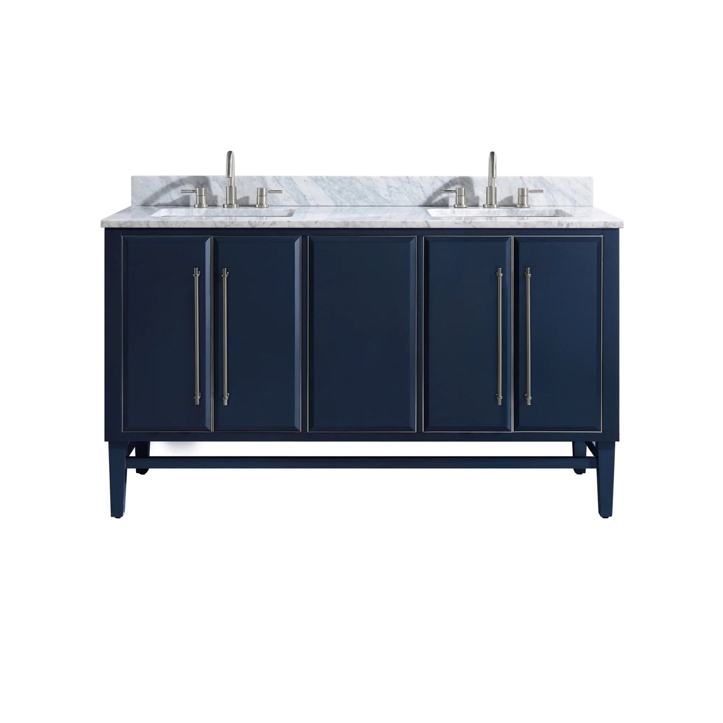 Mason 60" Freestanding Bathroom Vanity with Carrara White Natural Marble Top and Vitreous China Undermount Sinks