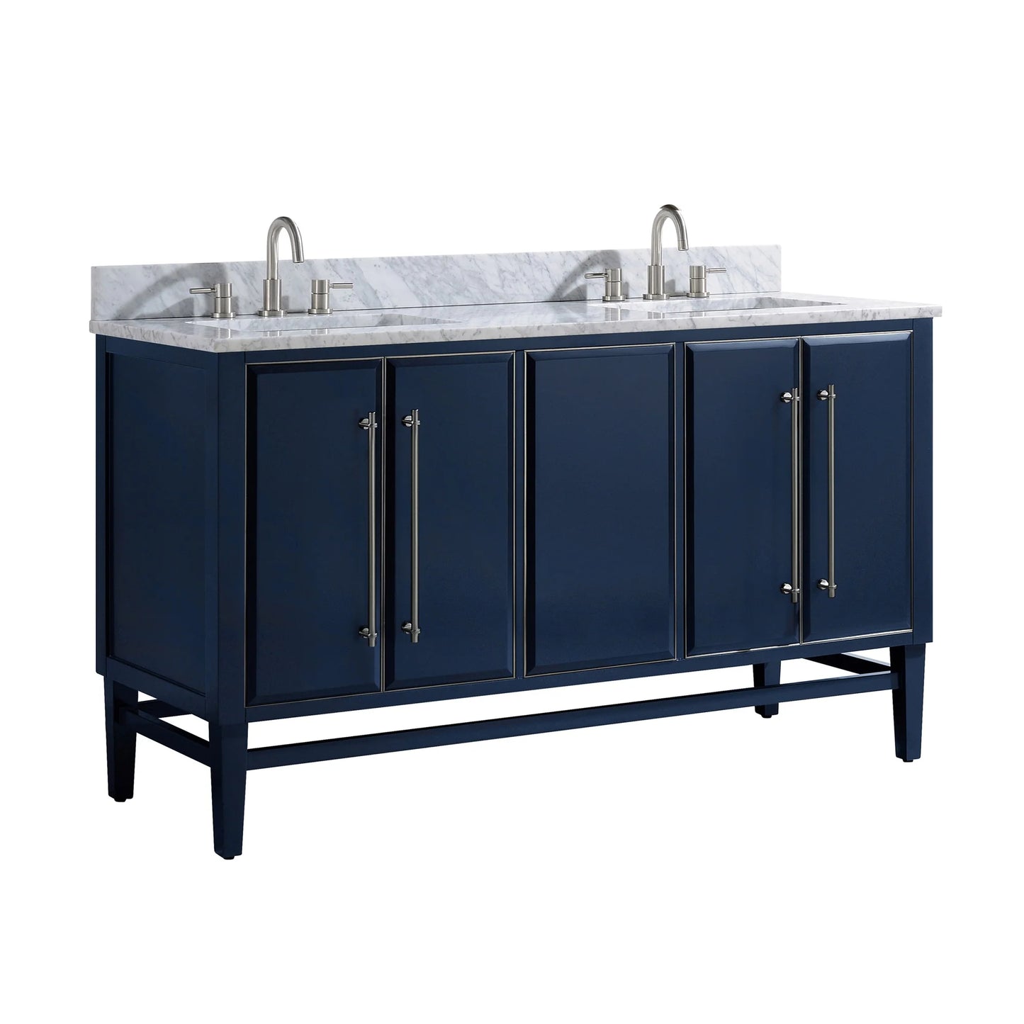 Mason 60" Freestanding Bathroom Vanity with Carrara White Natural Marble Top and Vitreous China Undermount Sinks