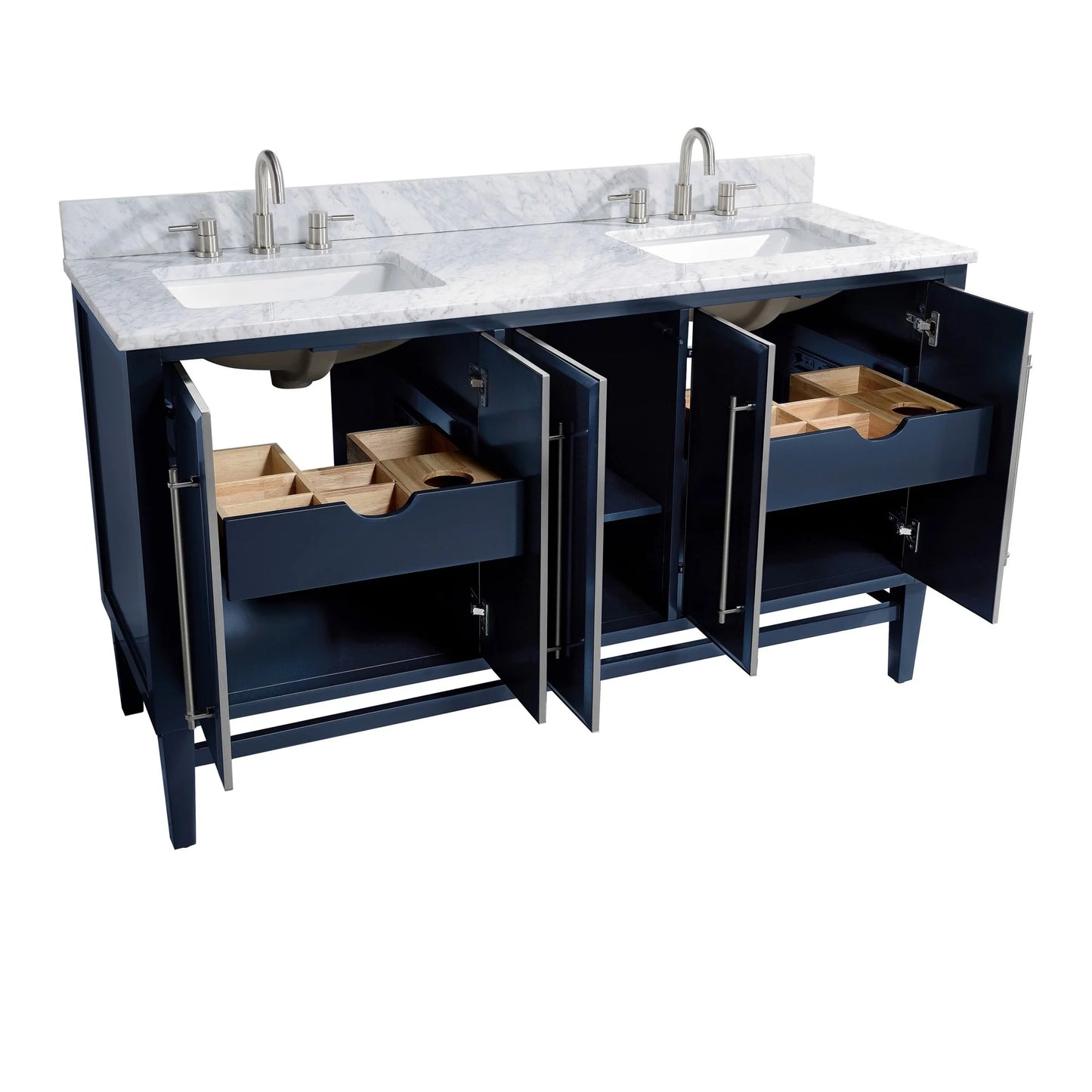 Mason 60" Freestanding Bathroom Vanity with Carrara White Natural Marble Top and Vitreous China Undermount Sinks