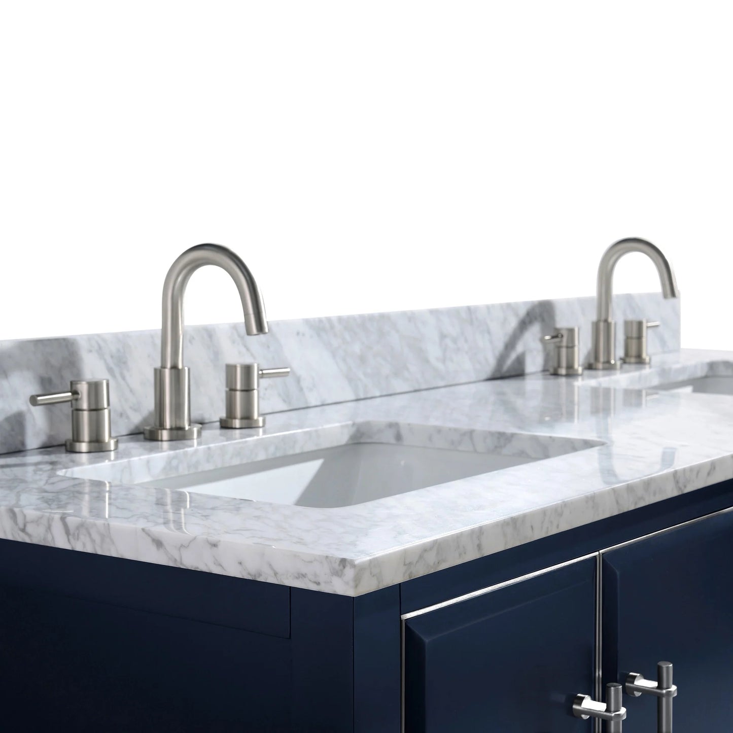 Mason 60" Freestanding Bathroom Vanity with Carrara White Natural Marble Top and Vitreous China Undermount Sinks