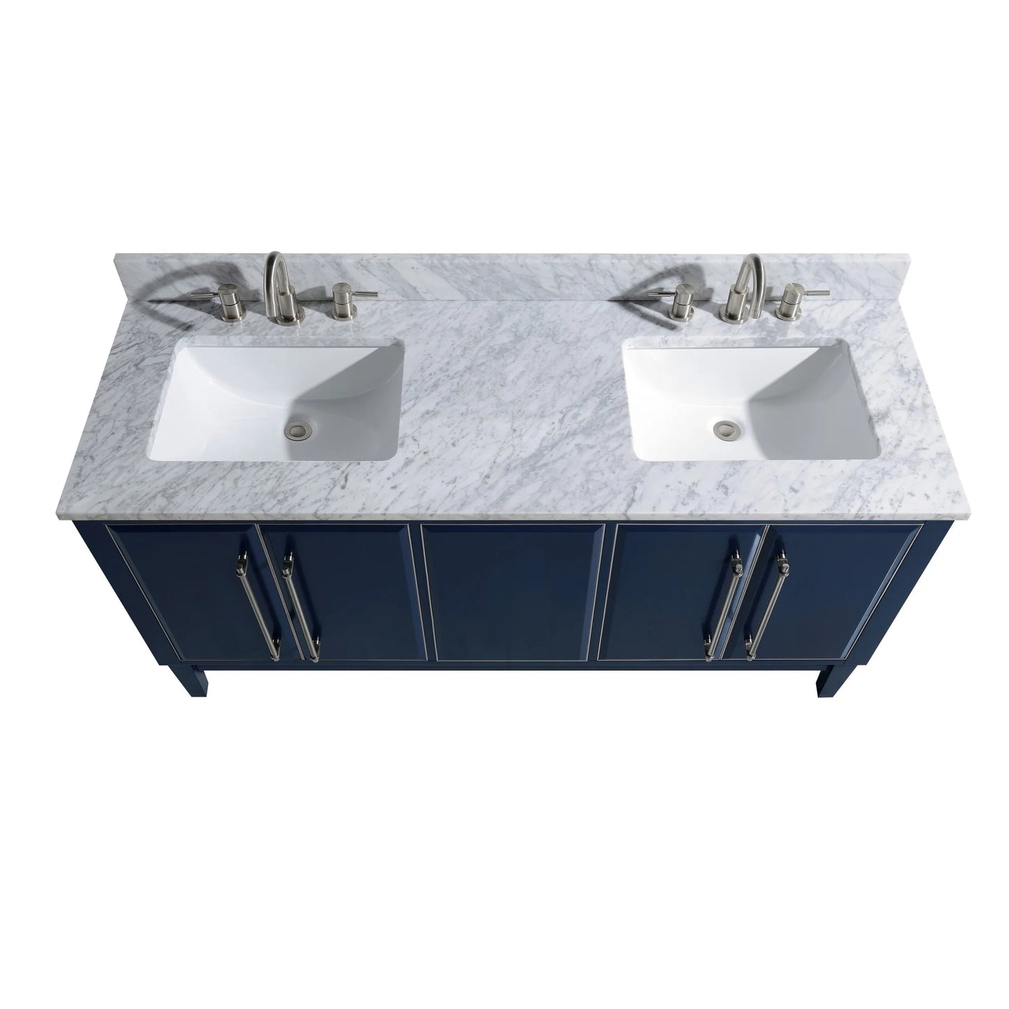 Mason 60" Freestanding Bathroom Vanity with Carrara White Natural Marble Top and Vitreous China Undermount Sinks
