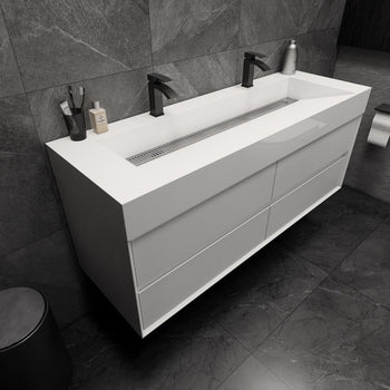 Max 60" Wall Mounted Bathroom Vanity with Reinforced Acrylic Integrated Sink Top