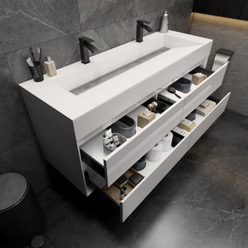 Max 60" Wall Mounted Bathroom Vanity with Reinforced Acrylic Integrated Sink Top