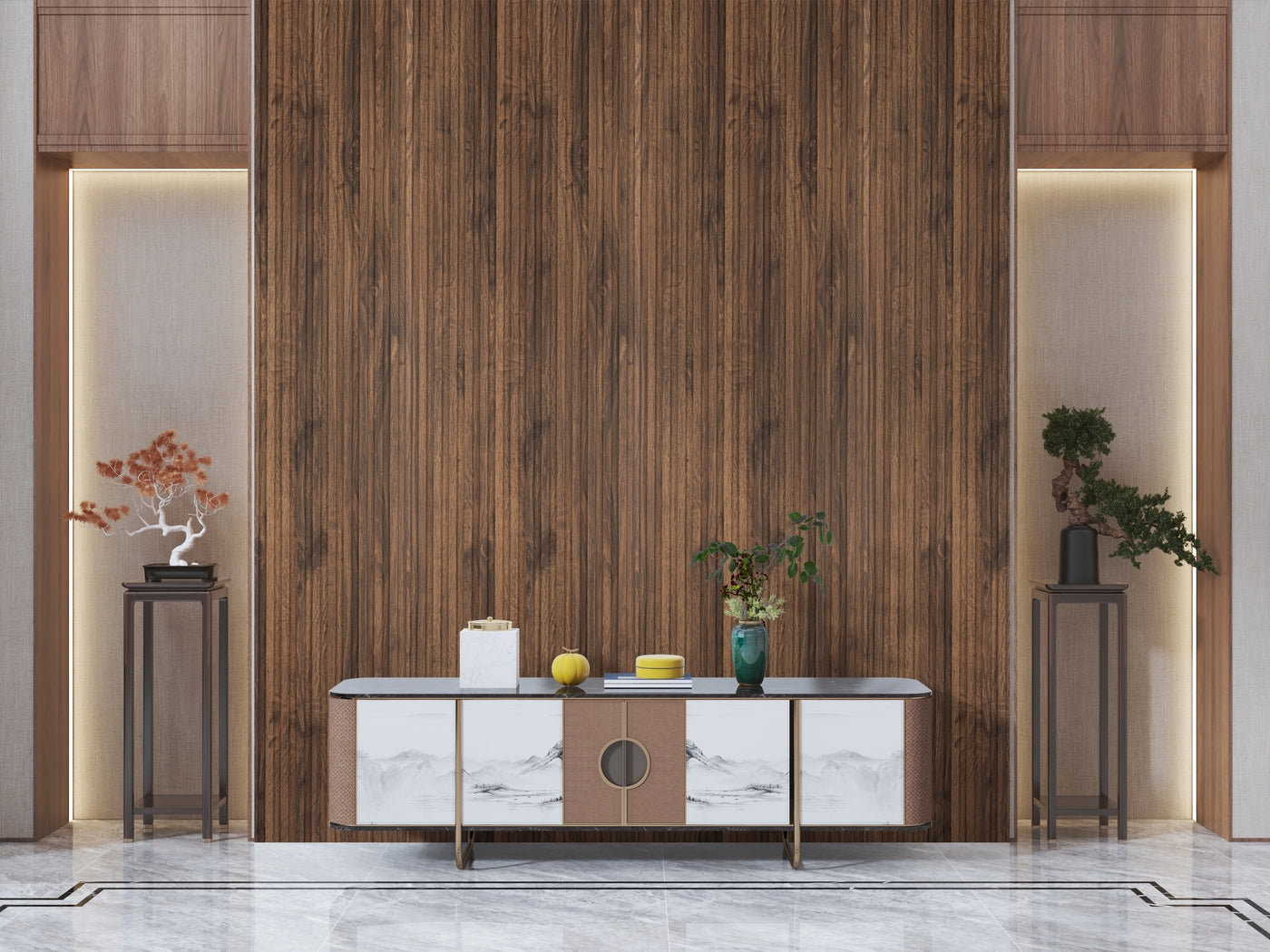Walnut Small Slatted Polypropylene Interior Decorative Wall Panel