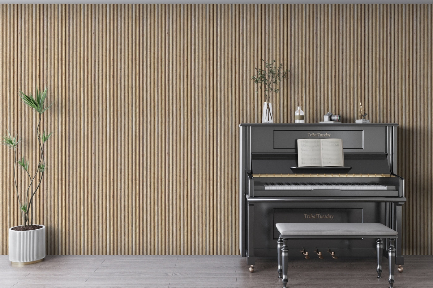 White Oak Scallop Polypropylene Interior Decorative Wall Panel