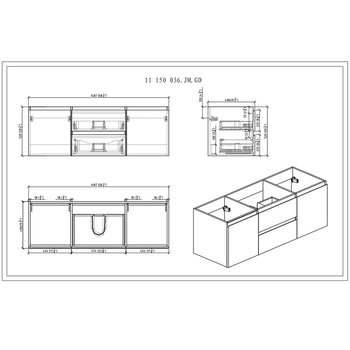Bohemia Lina 60" Wall Mounted Bathroom Vanity with Reinforced Acrylic Integrated Sink Top