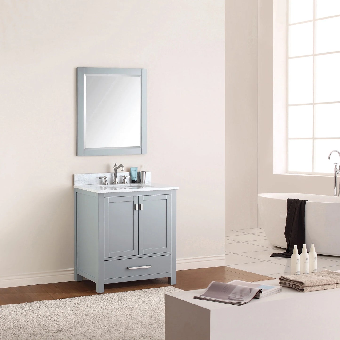 Modero 30" Freestanding Bathroom Vanity with Stone Top and Vitreous China Undermount Sink