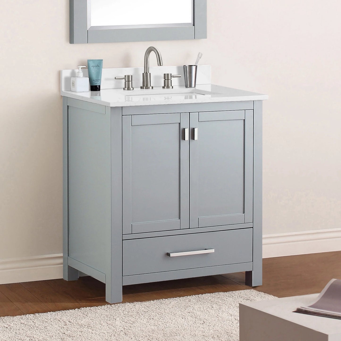 Modero 30" Freestanding Bathroom Vanity with Stone Top and Vitreous China Undermount Sink