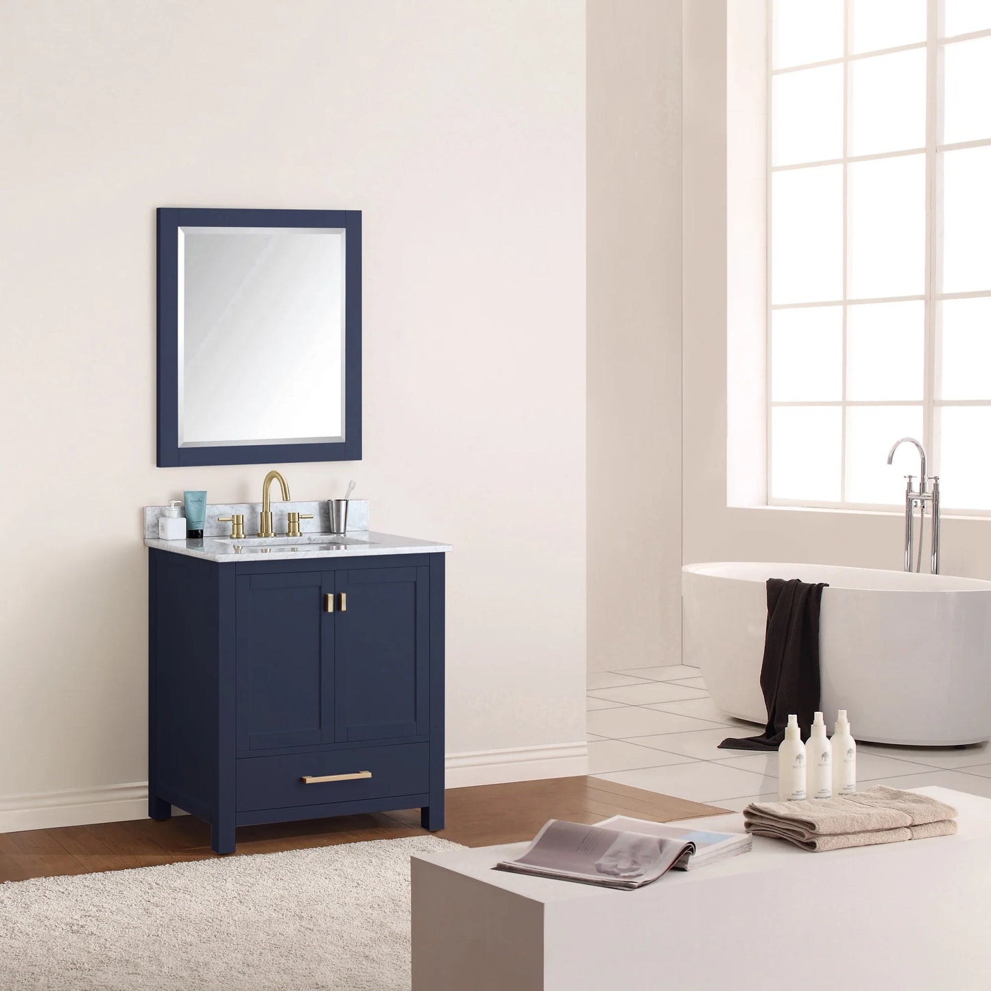 Modero 30" Freestanding Bathroom Vanity with Stone Top and Vitreous China Undermount Sink
