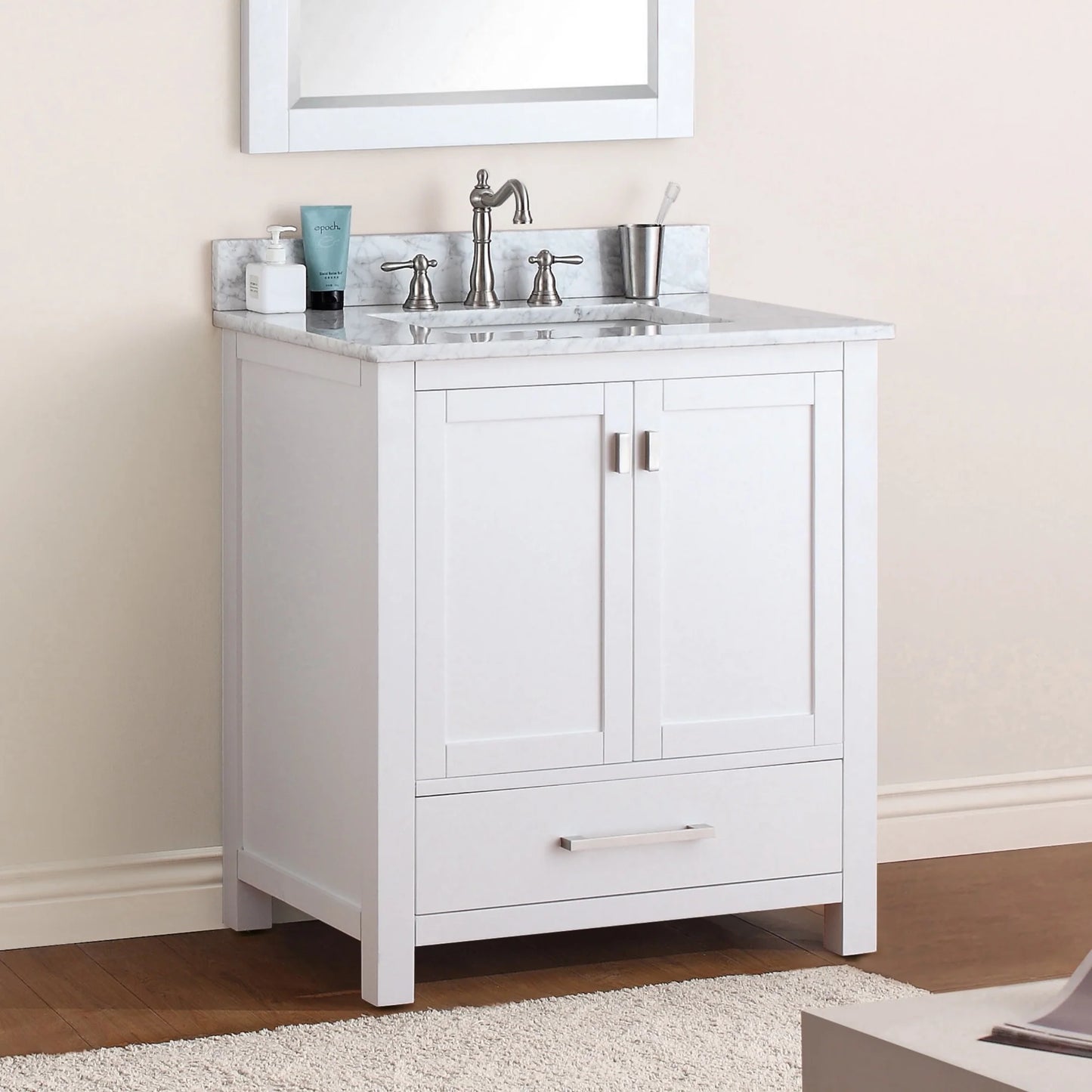 Modero 30" Freestanding Bathroom Vanity with Stone Top and Vitreous China Undermount Sink