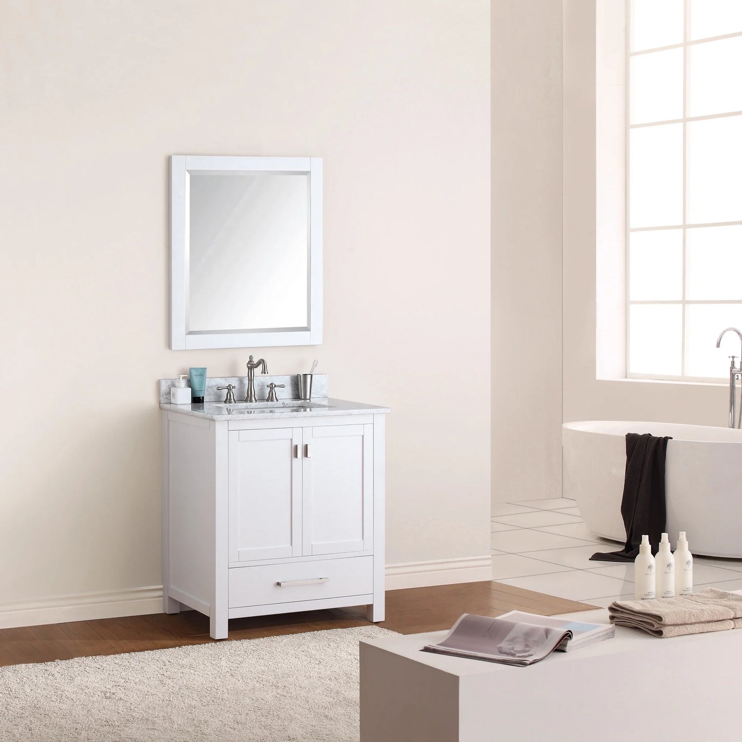 Modero 30" Freestanding Bathroom Vanity with Stone Top and Vitreous China Undermount Sink