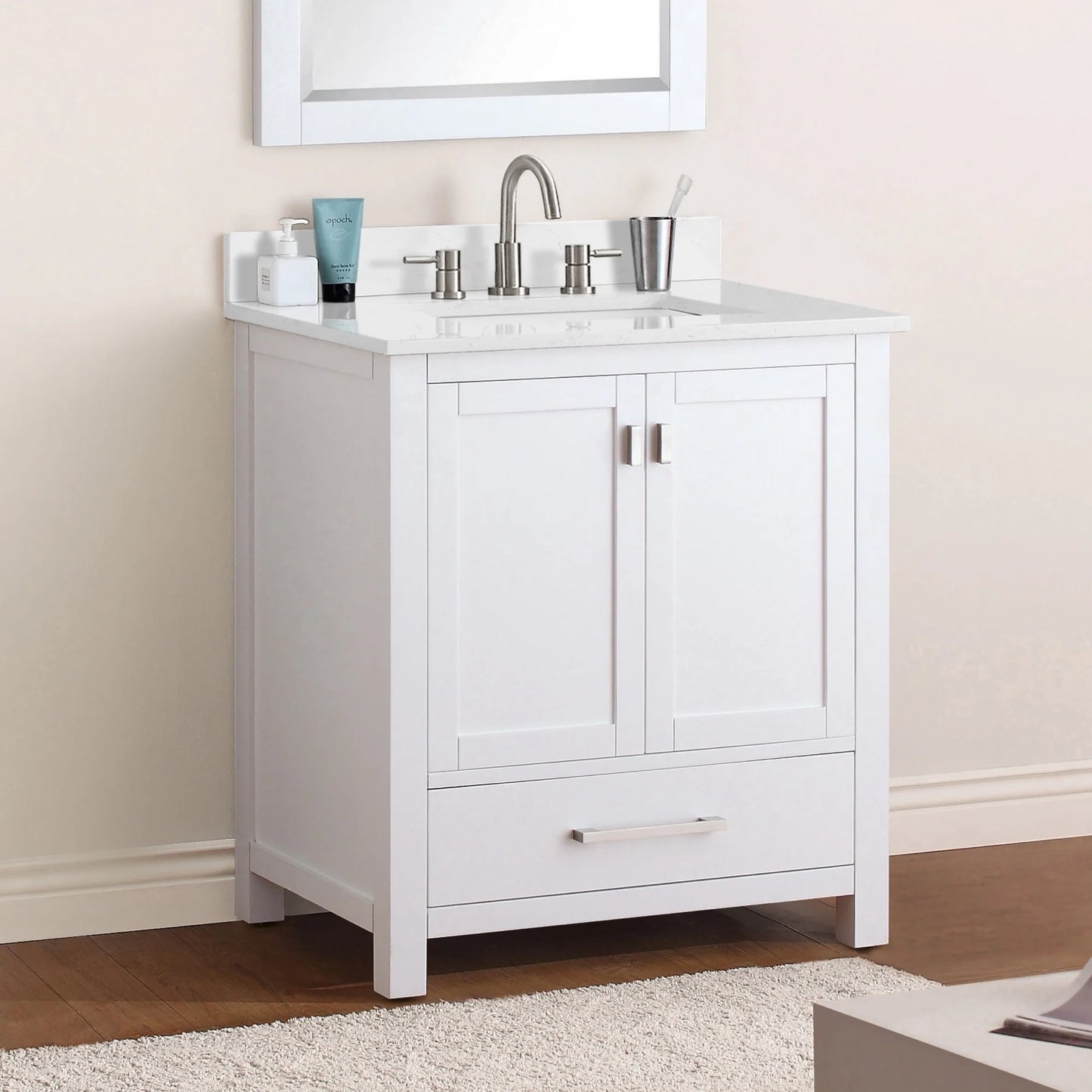 Modero 30" Freestanding Bathroom Vanity with Stone Top and Vitreous China Undermount Sink
