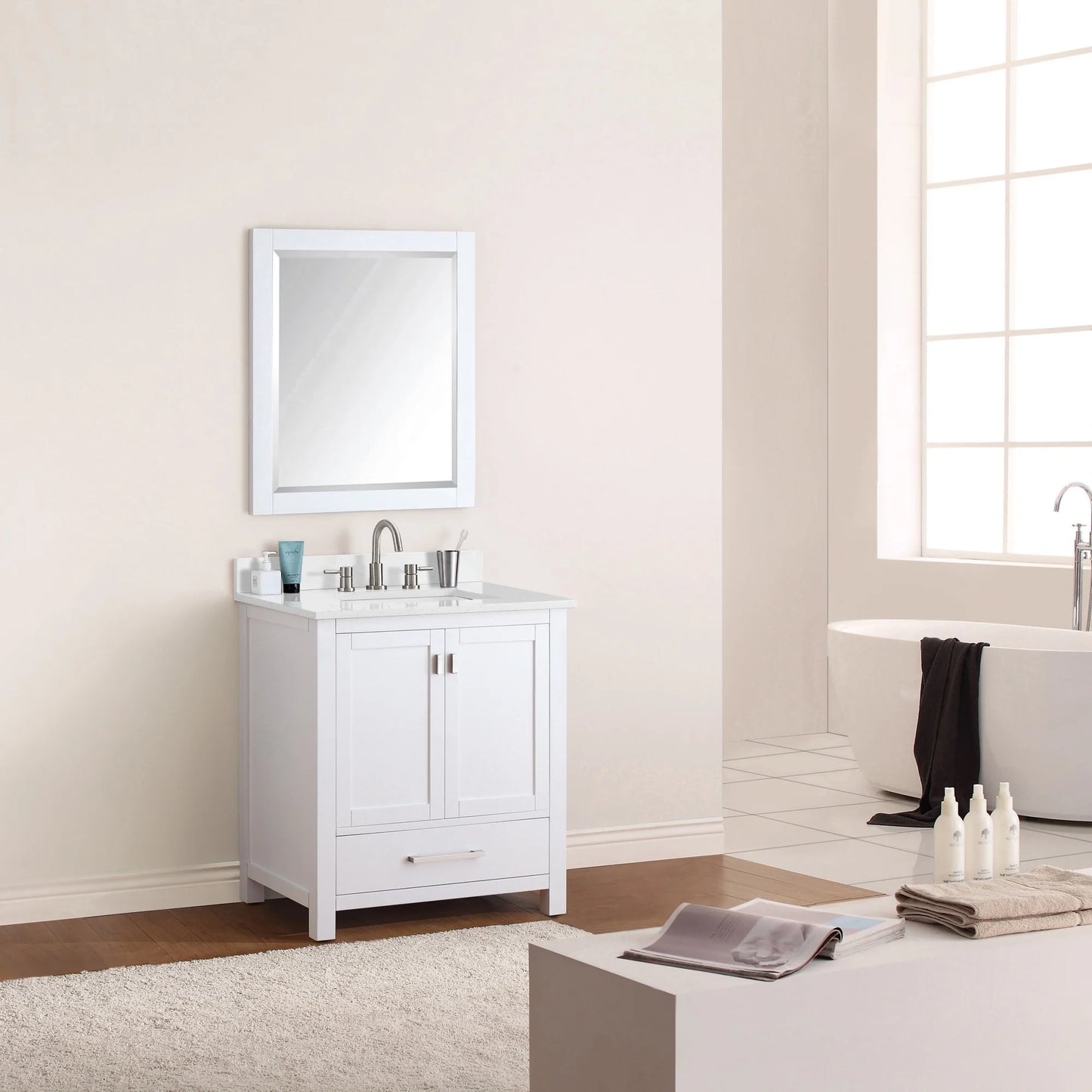 Modero 30" Freestanding Bathroom Vanity with Stone Top and Vitreous China Undermount Sink
