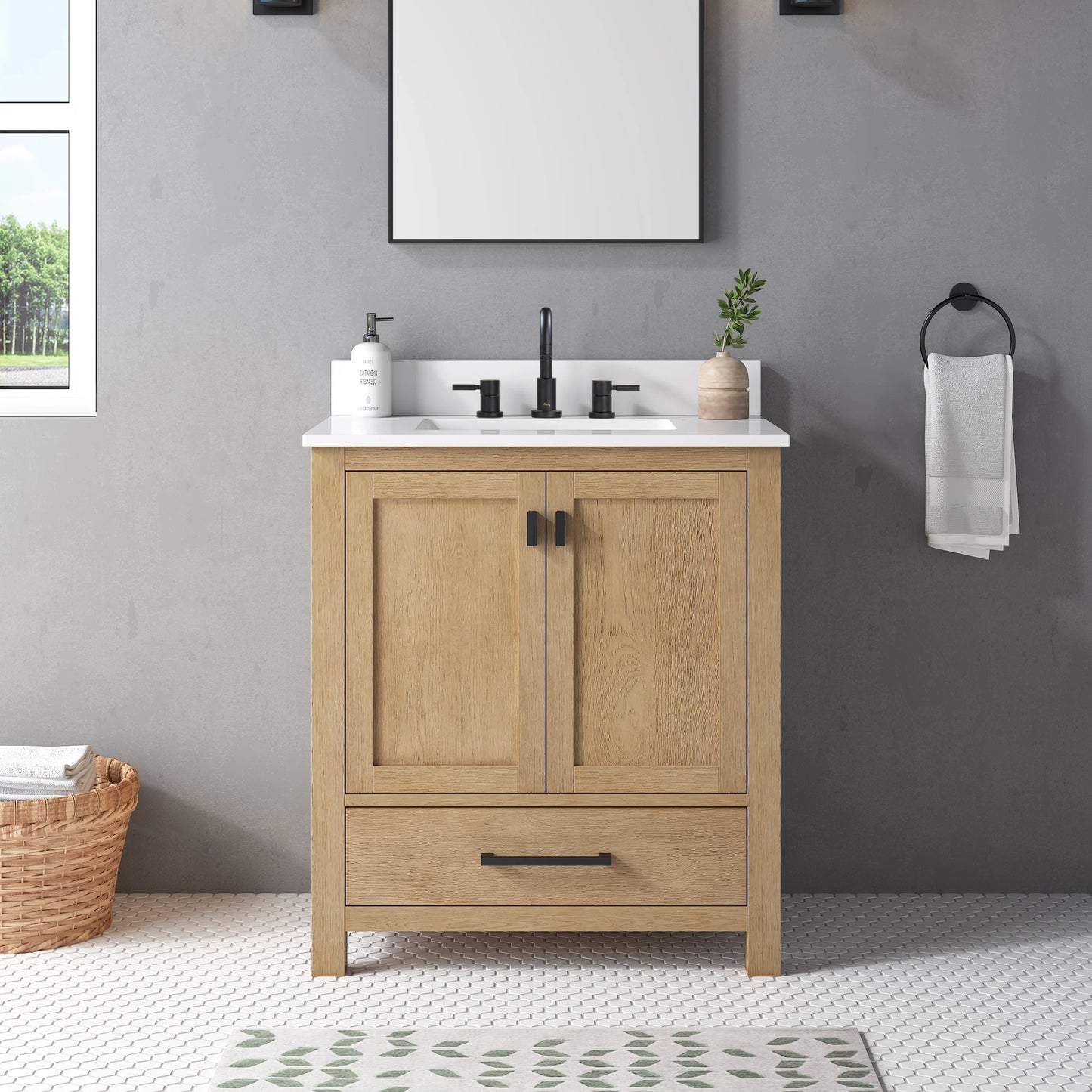 Modero 30" Freestanding Bathroom Vanity with Stone Top and Vitreous China Undermount Sink