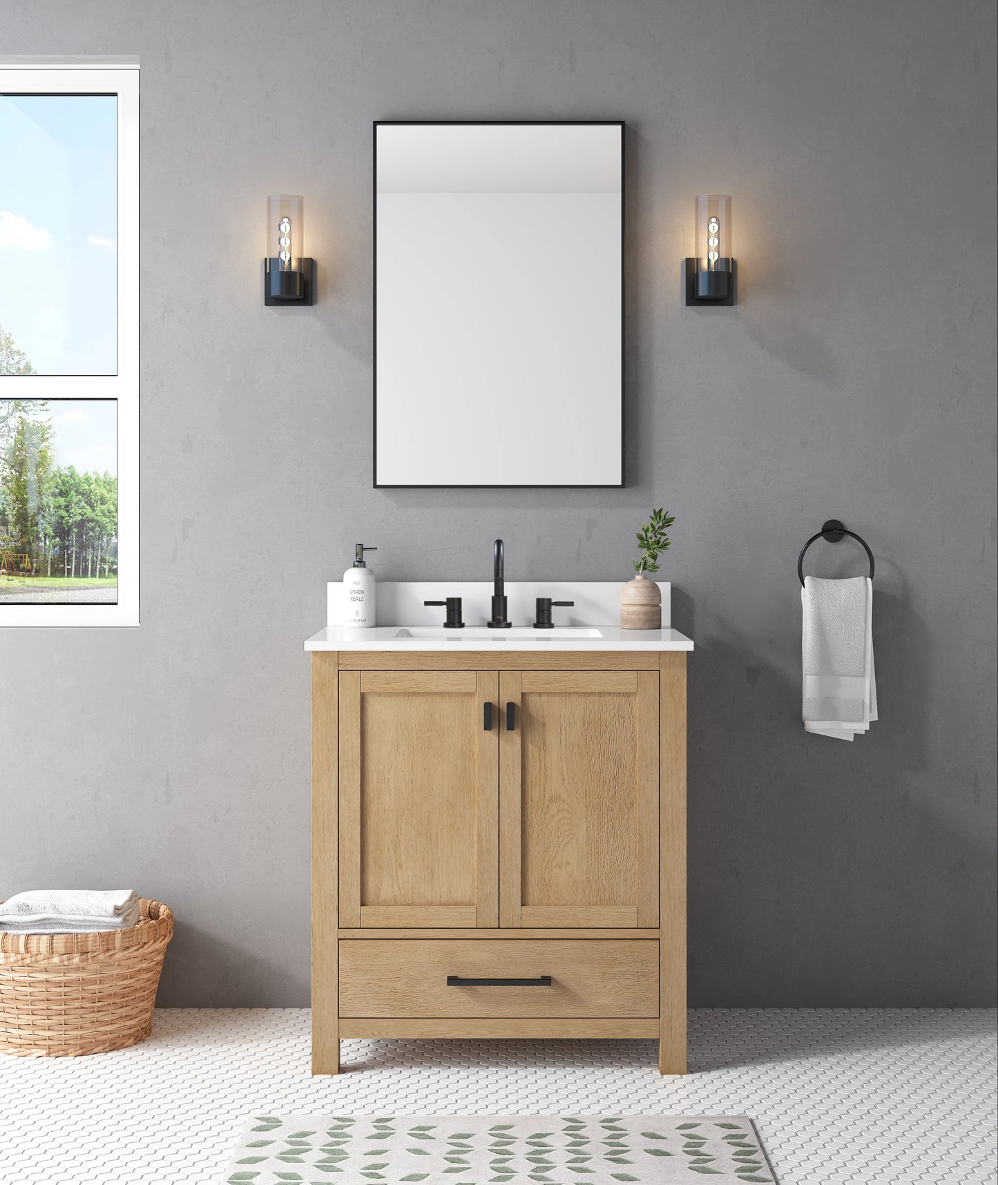Modero 30" Freestanding Bathroom Vanity with Stone Top and Vitreous China Undermount Sink