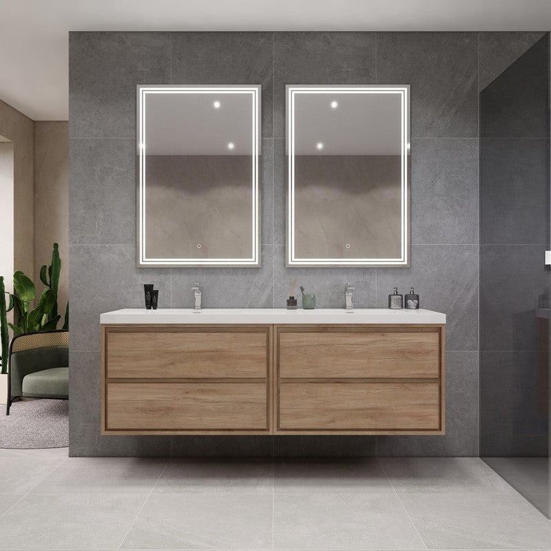 Sage 72" Wall Mounted Bathroom Vanity with Reinforced Acrylic Integrated Sink Top