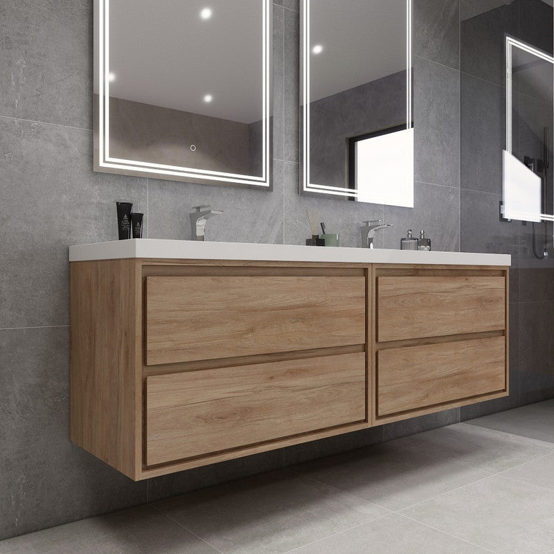 Sage 72" Wall Mounted Bathroom Vanity with Reinforced Acrylic Integrated Sink Top