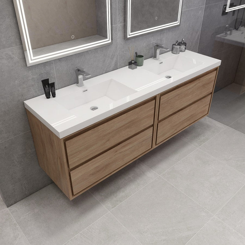 Sage 72" Wall Mounted Bathroom Vanity with Reinforced Acrylic Integrated Sink Top