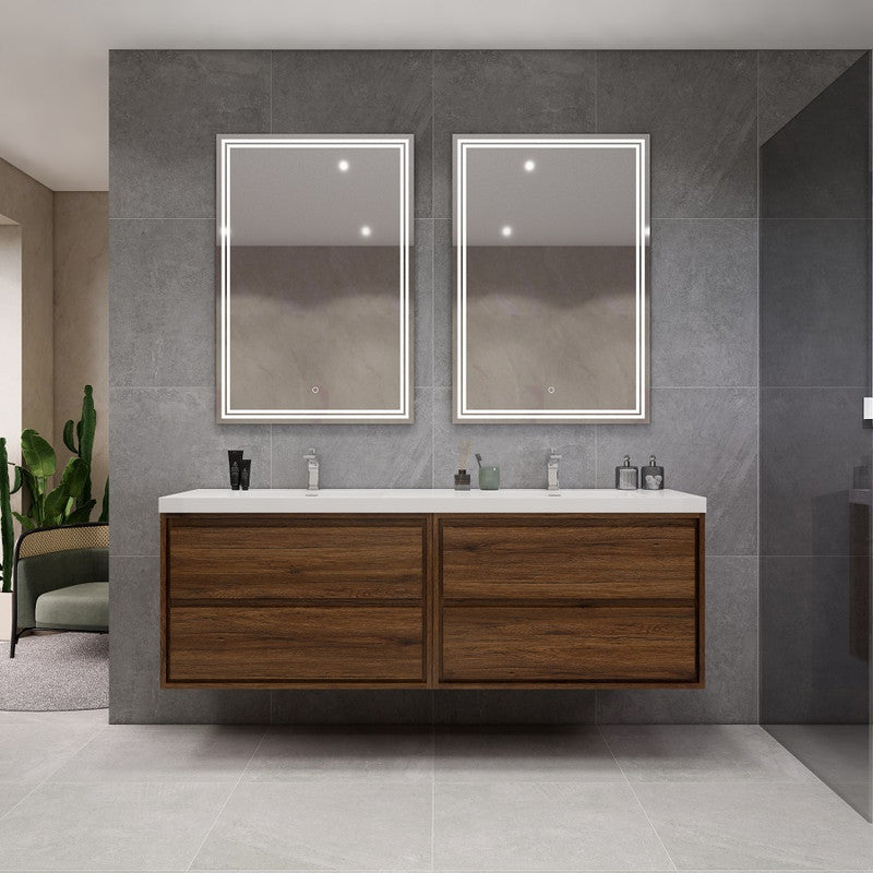 Sage 72" Wall Mounted Bathroom Vanity with Reinforced Acrylic Integrated Sink Top