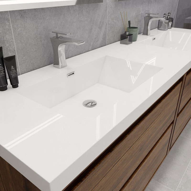 Sage 72" Wall Mounted Bathroom Vanity with Reinforced Acrylic Integrated Sink Top