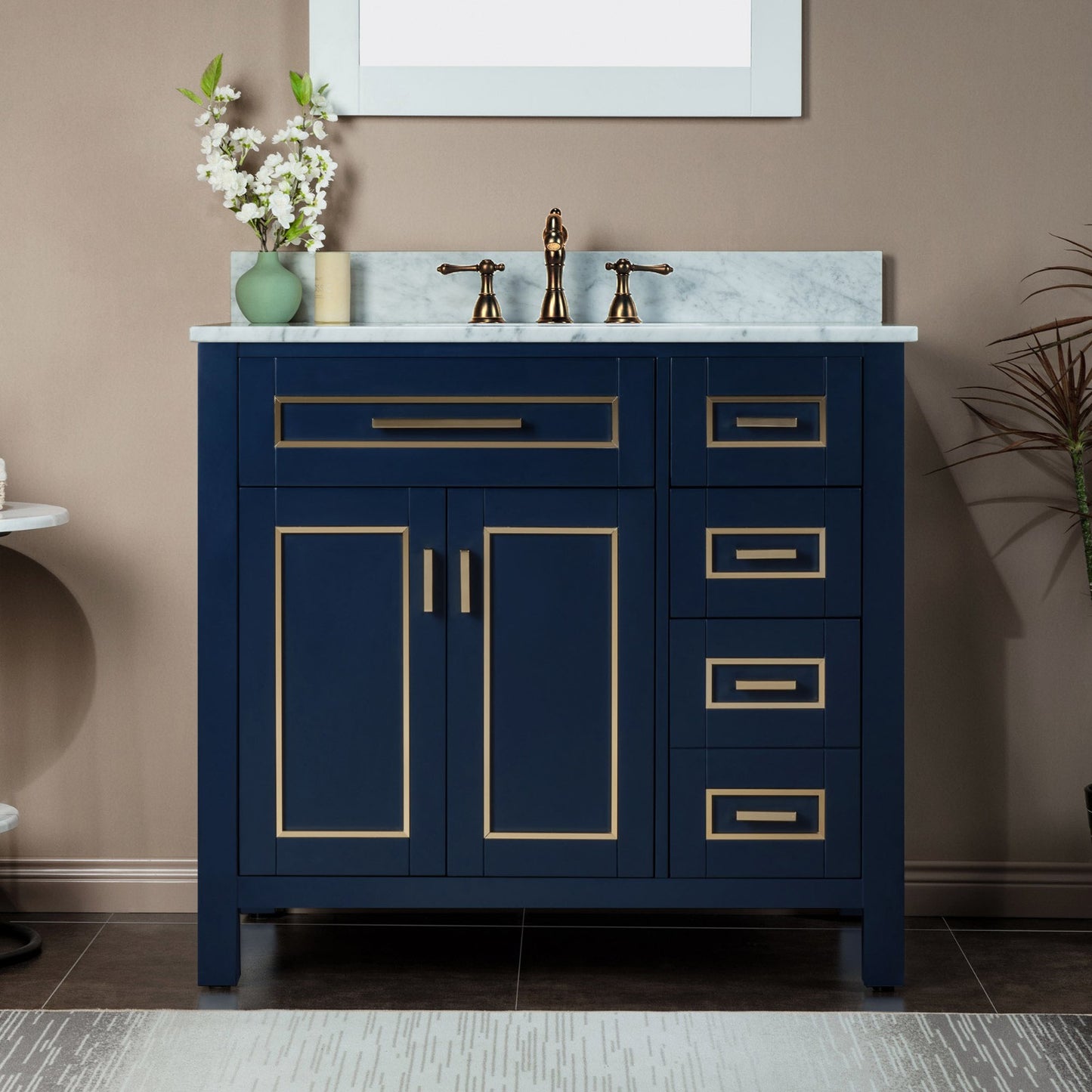 Milan 36" Freestanding Bathroom Vanity with Stone Top and Porcelain Undermount Sink