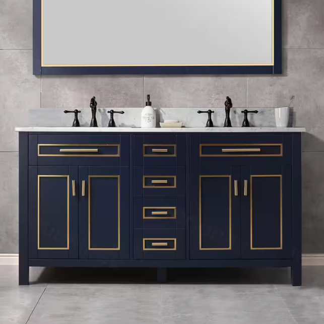 Milan 60" Freestanding Bathroom Vanity with Stone Top and Porcelain Undermount Sink